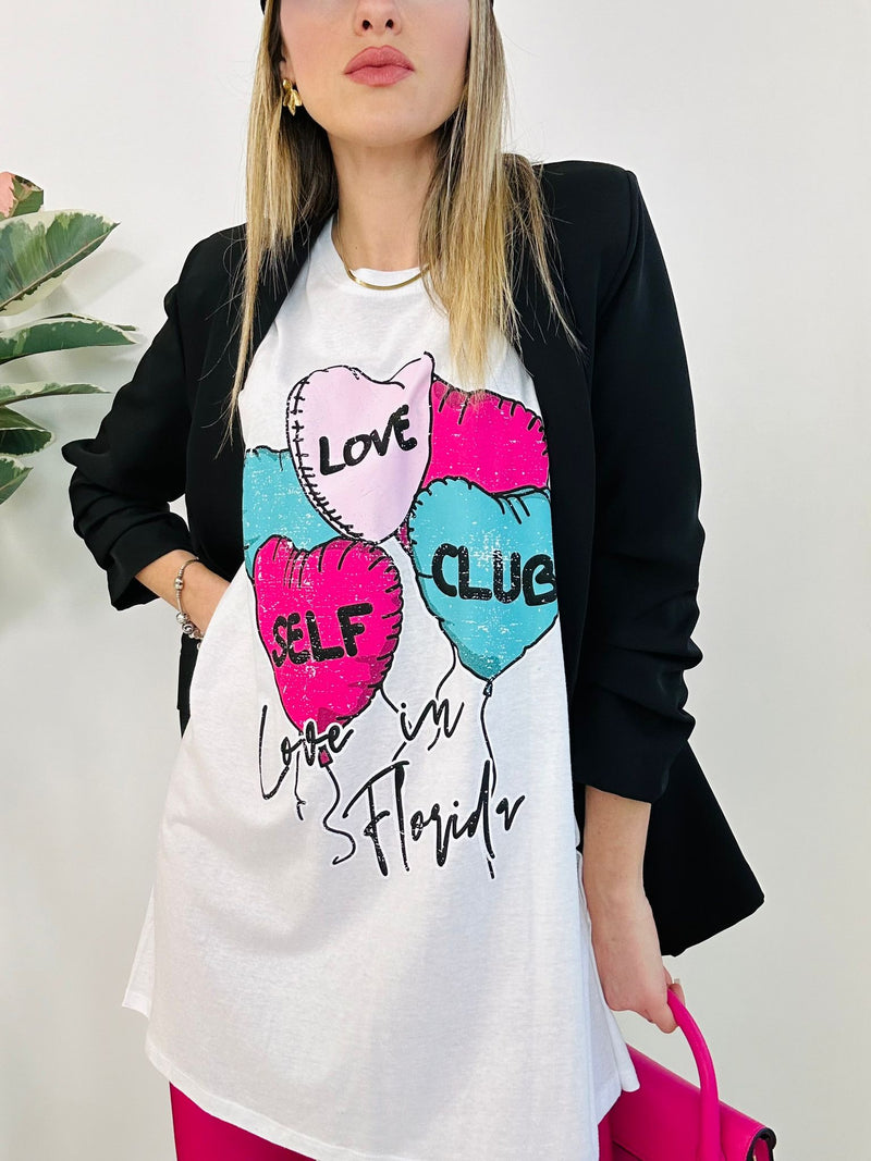 Maxi T-shirt Love Self Club - Bianco