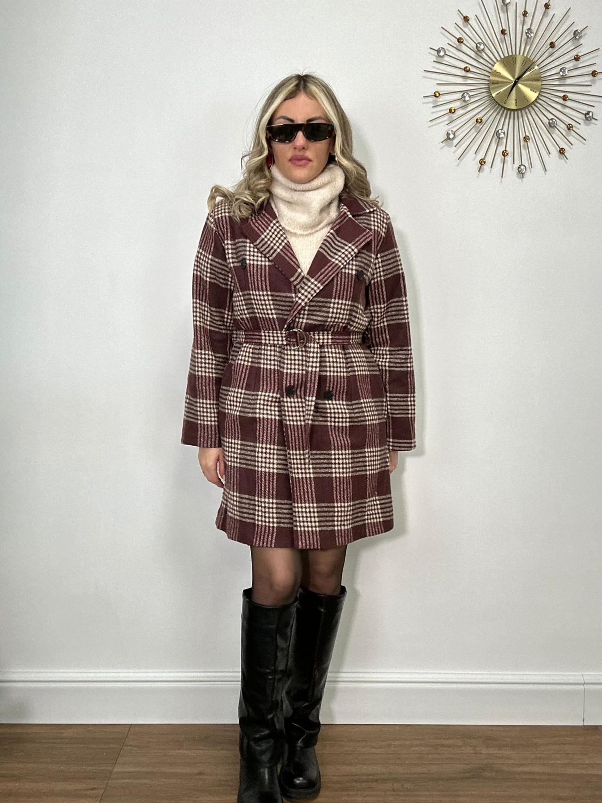 Cappotto a Quadri 0025 - Panna e Bordeaux