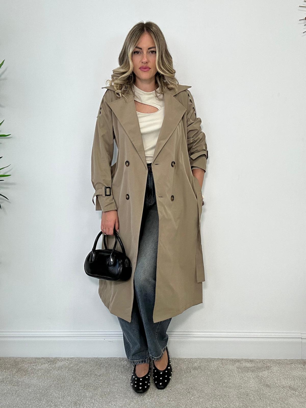 Trench con cintura - Beige Scuro