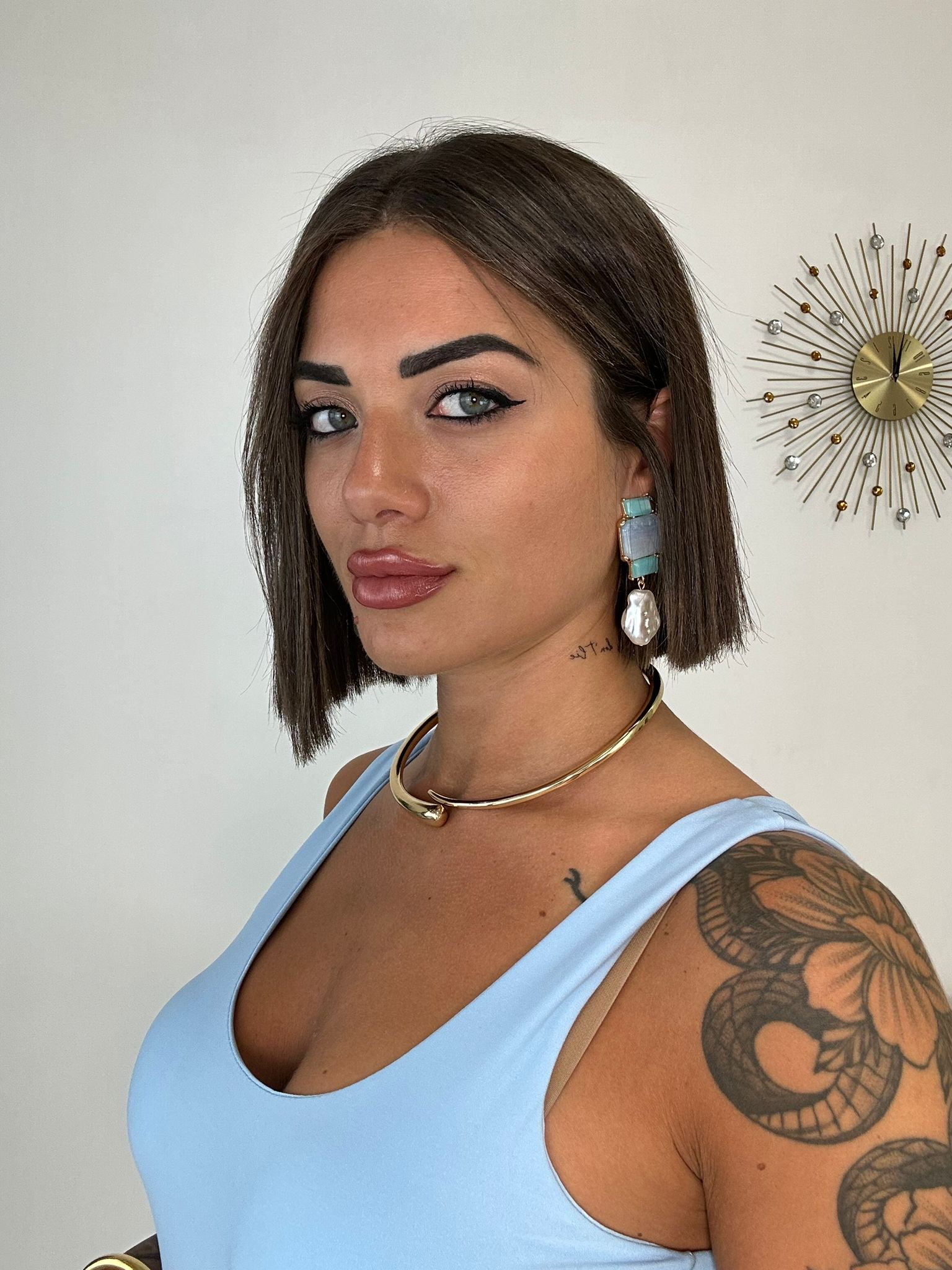 Orecchini a clip con pietra - Celeste