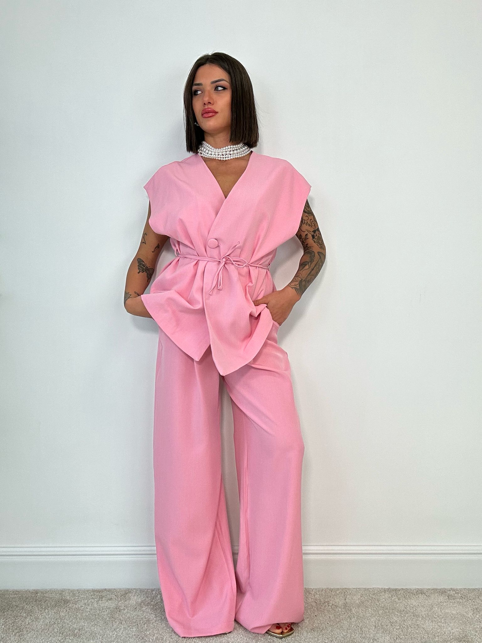 Coordinato Malaga (Giacca Smanicata+ Pantalone) Rosa