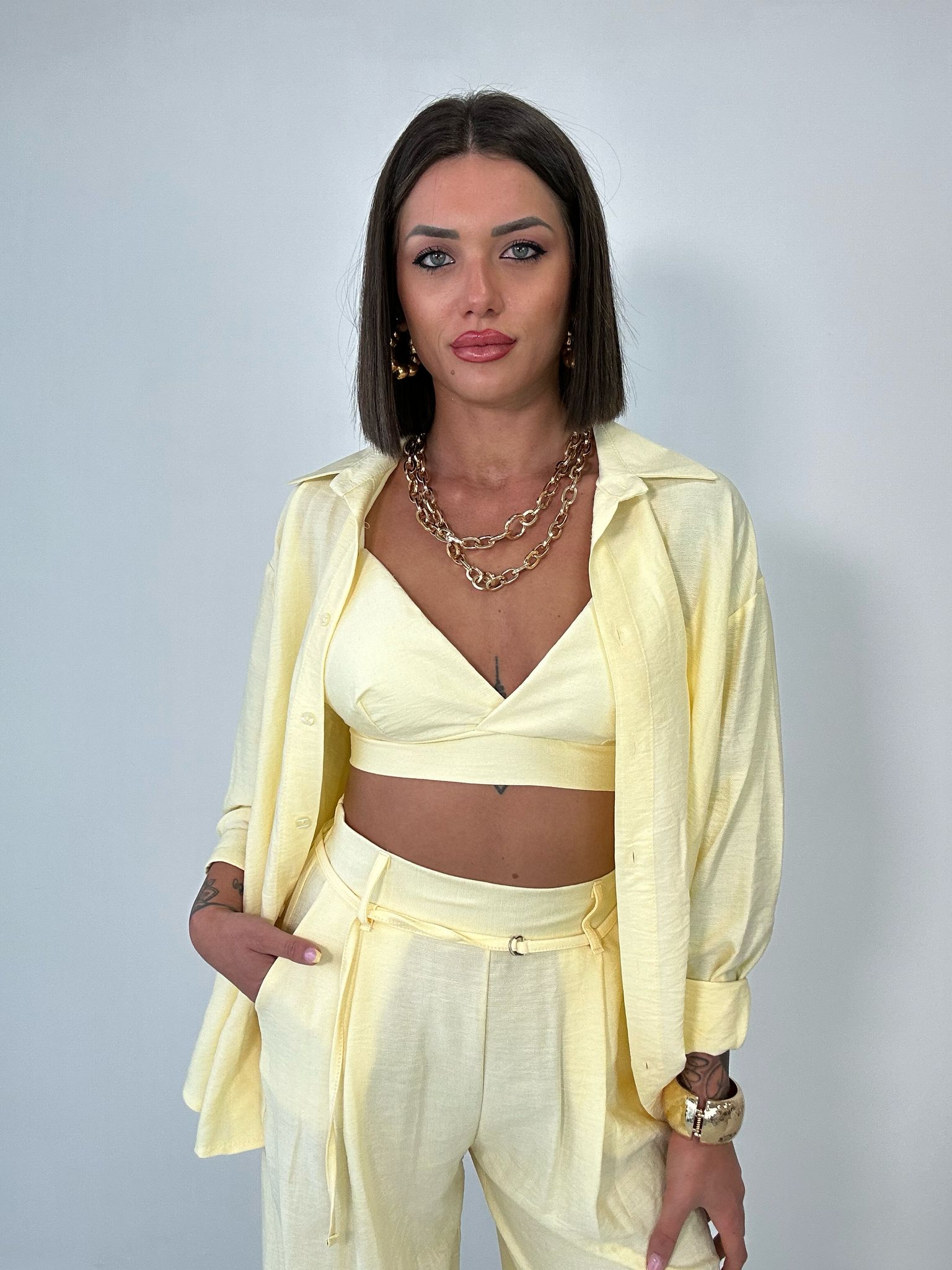 Coordinato Lisbona (Camicia + Bralette + Pantalone) Giallo