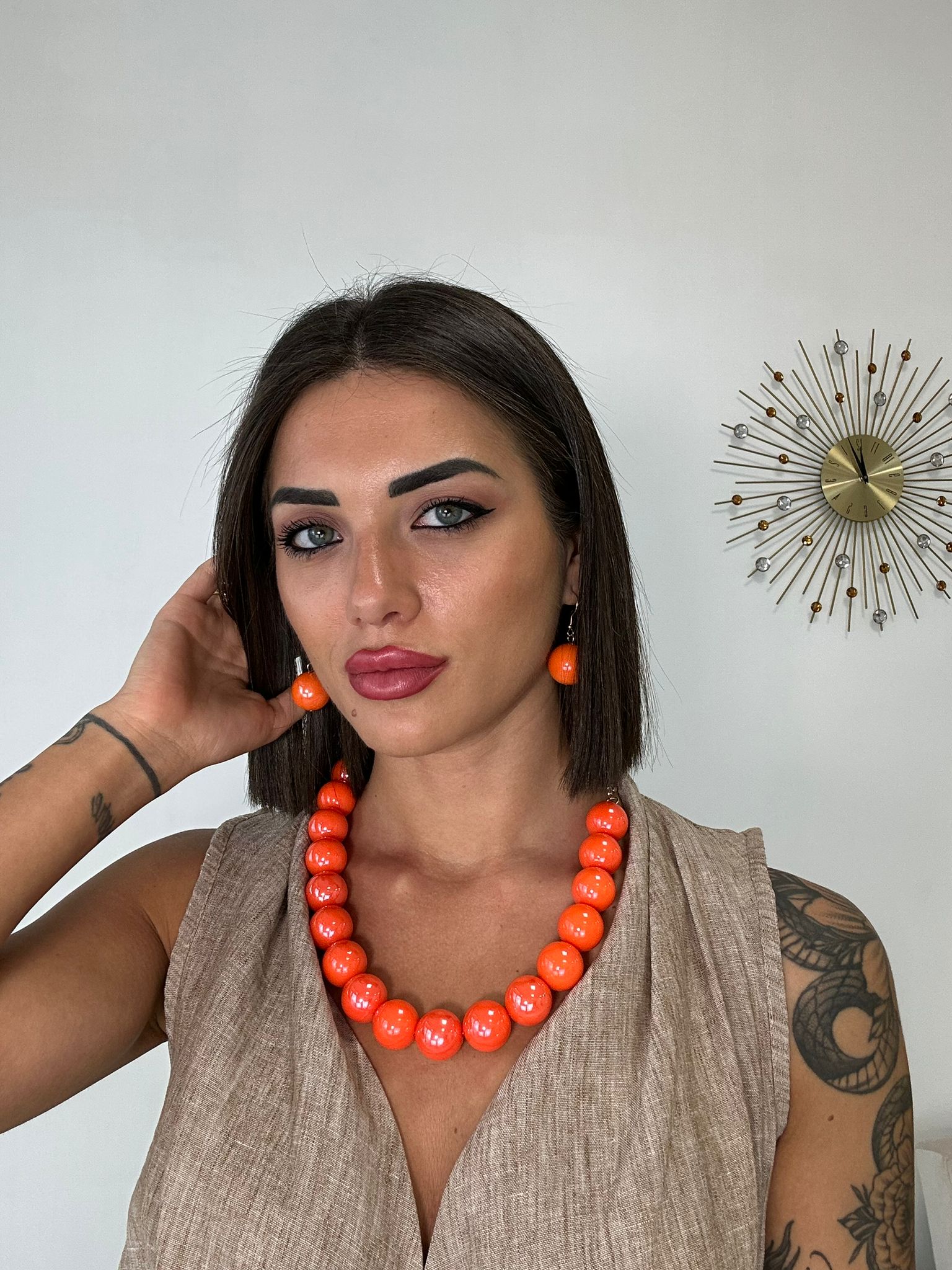 Collana + Orecchini a sfere - Arancione
