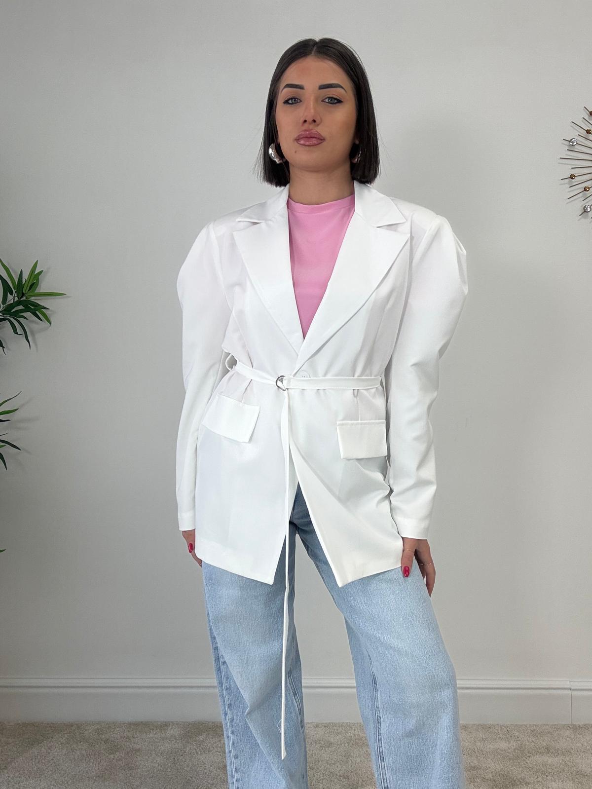 Blazer con cintura - Bianco