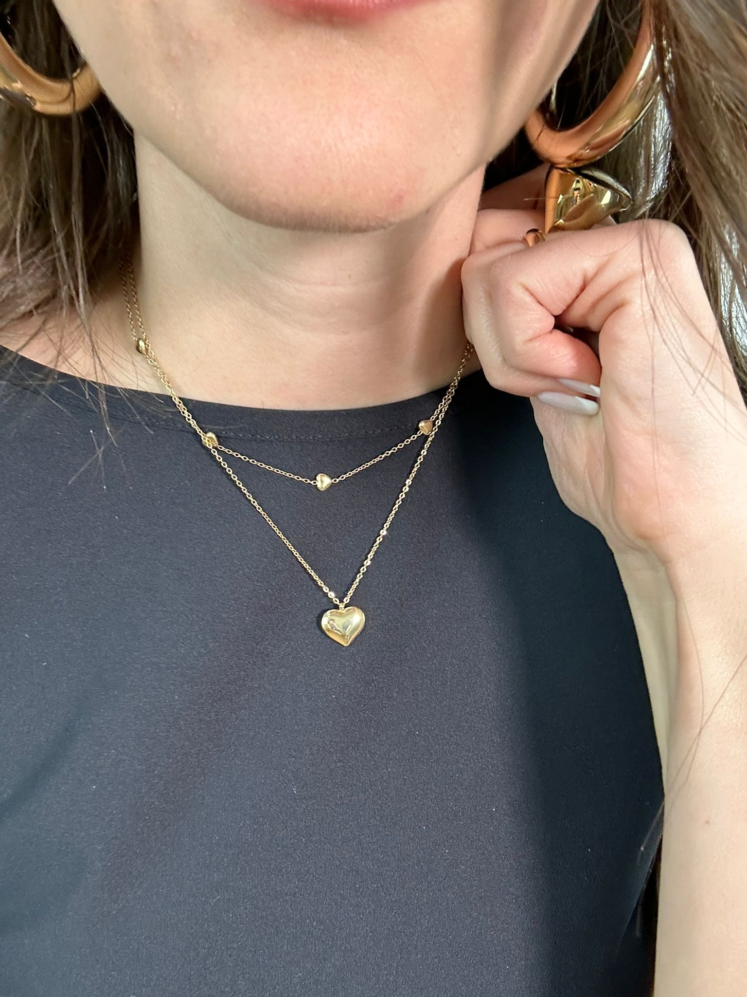 Collana doppio filo a cuori - Dorata