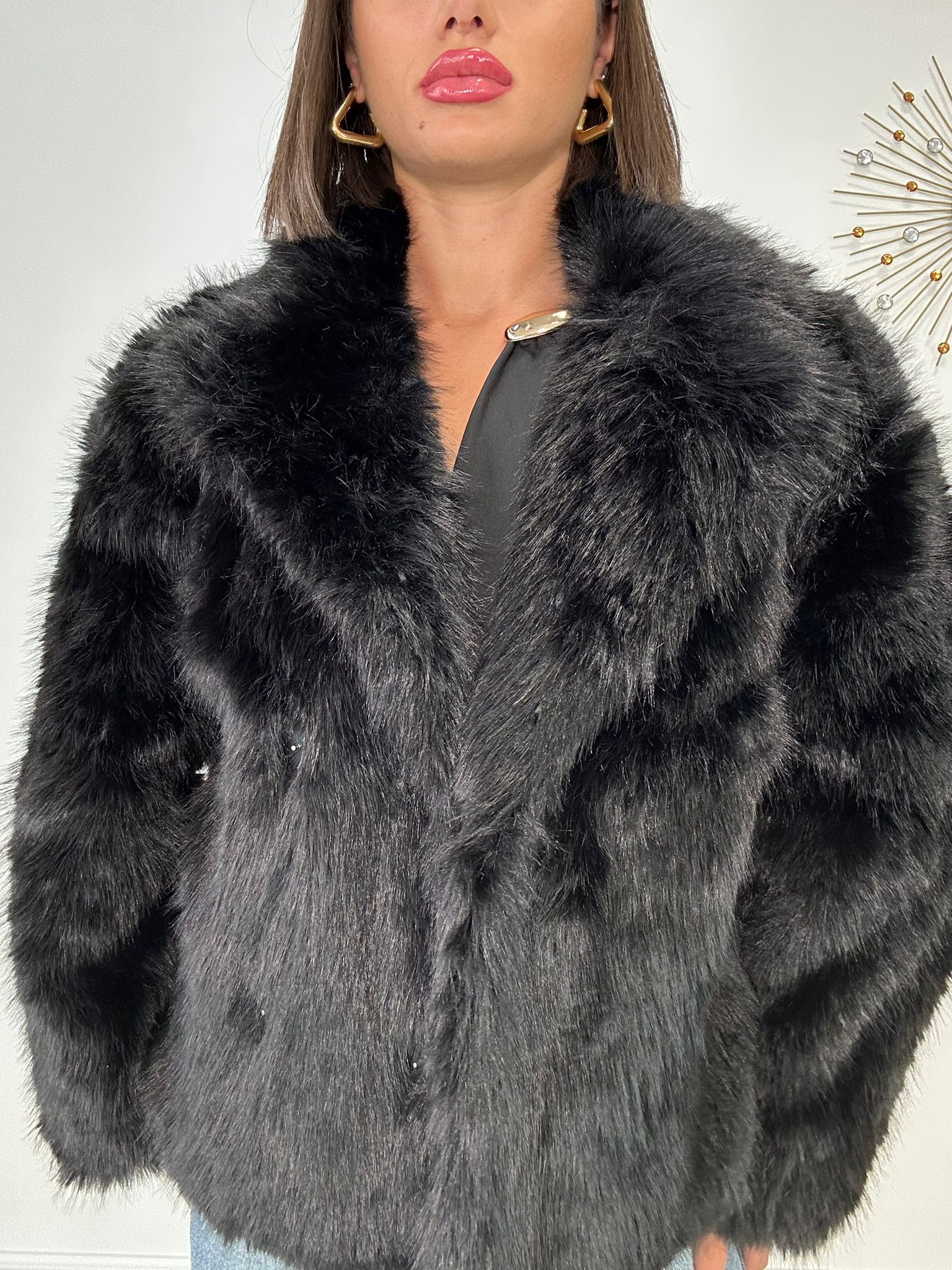 Cappotto in Ecopelliccia 5010 - Nero