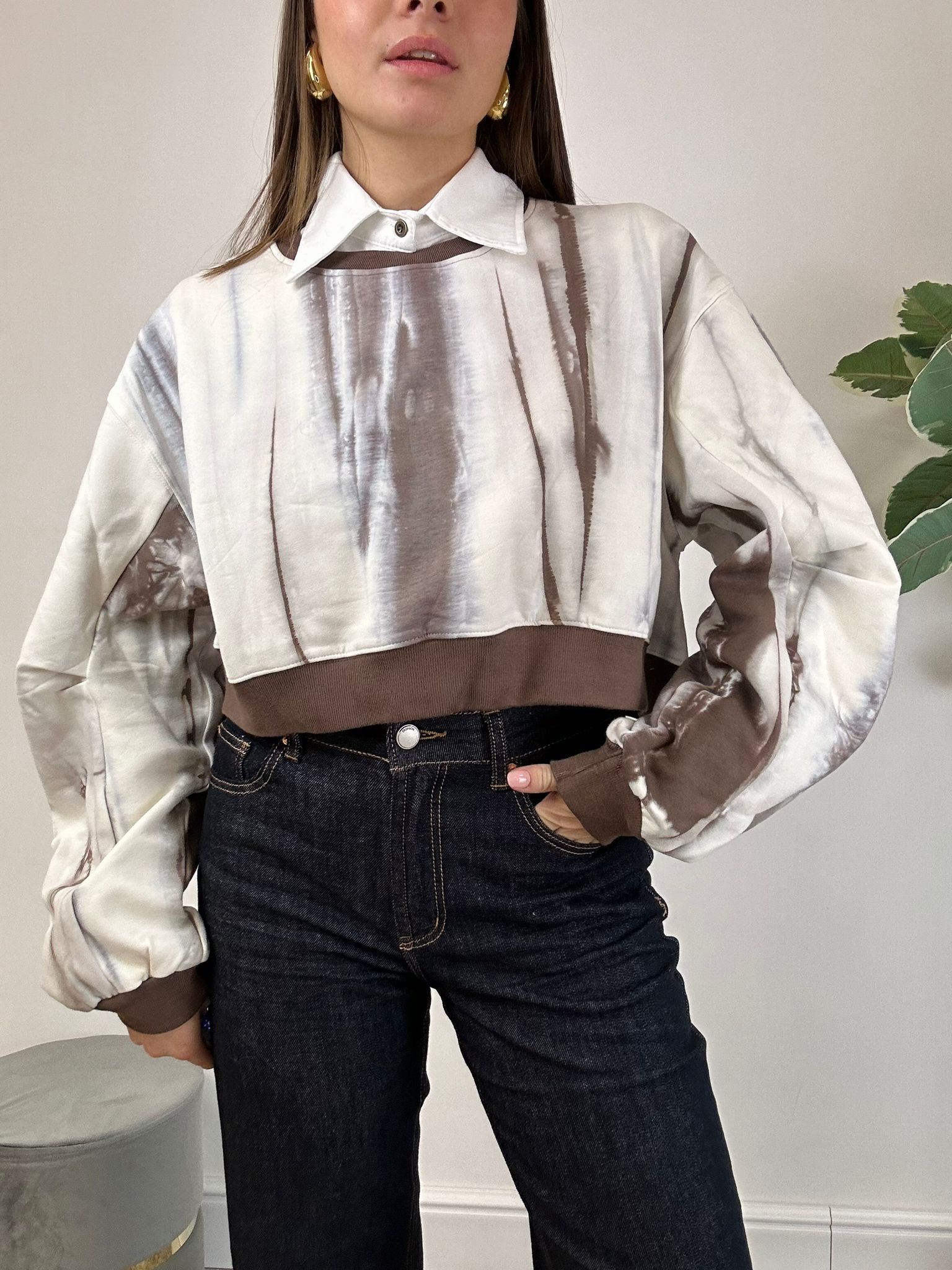 Sweat court Kira - Crème et Marron