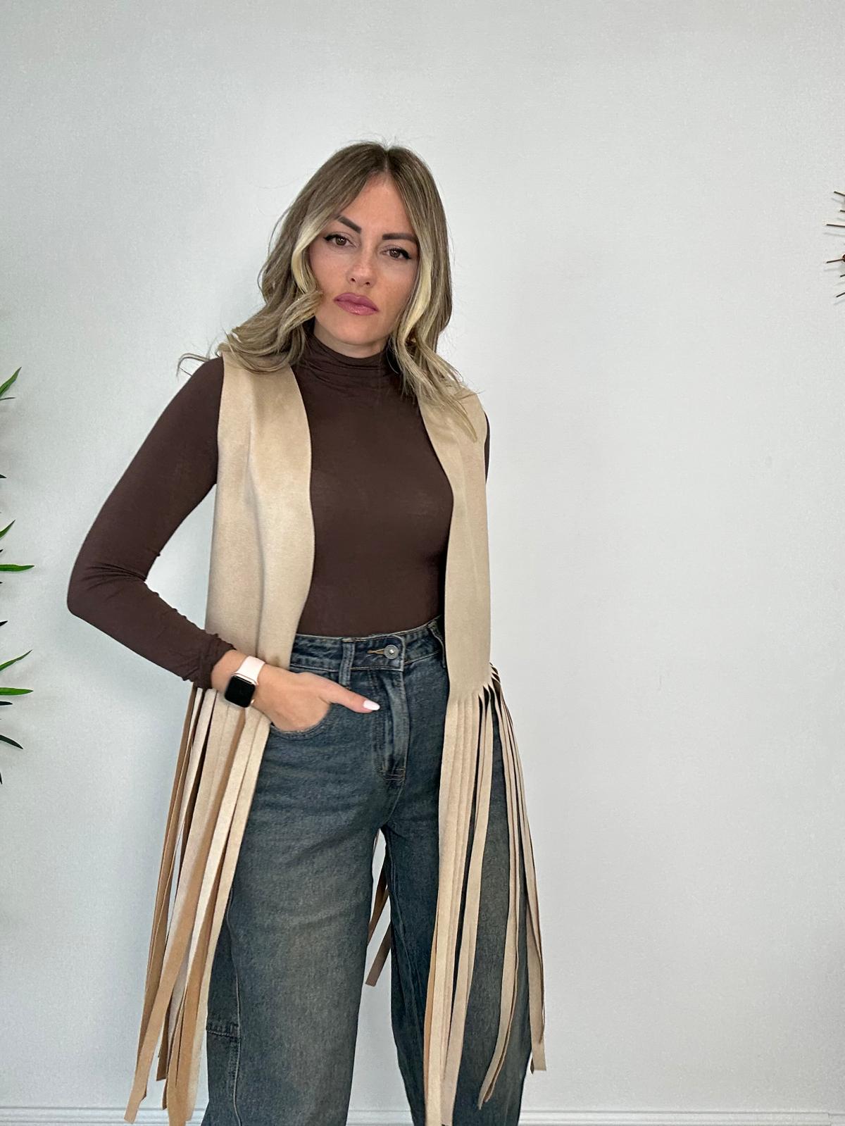 Gilet con Frange 2700 - Beige Chiaro