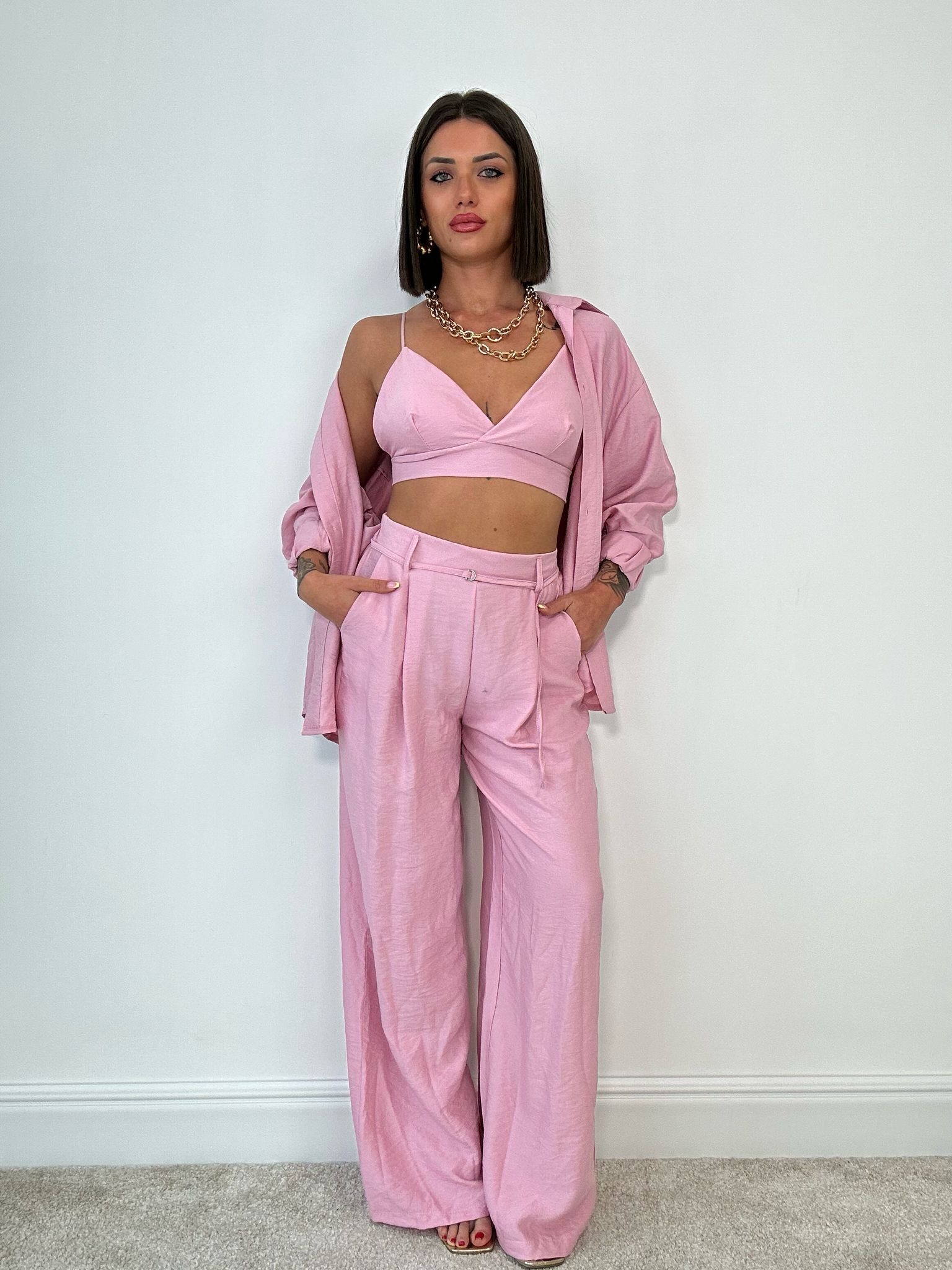 Coordinato Lisbona (Camicia + Bralette + Pantalone) Rosa