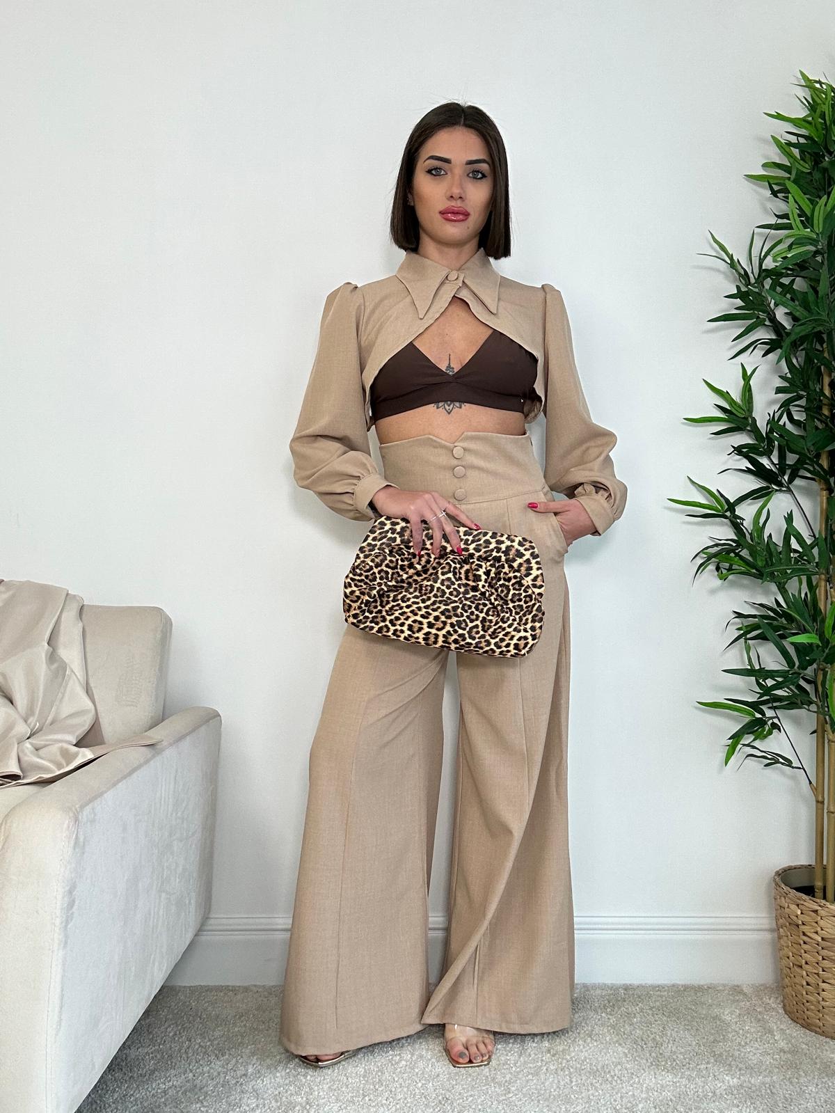 Coordinato Sofia (Giacca Crop + Pantalone) Beige
