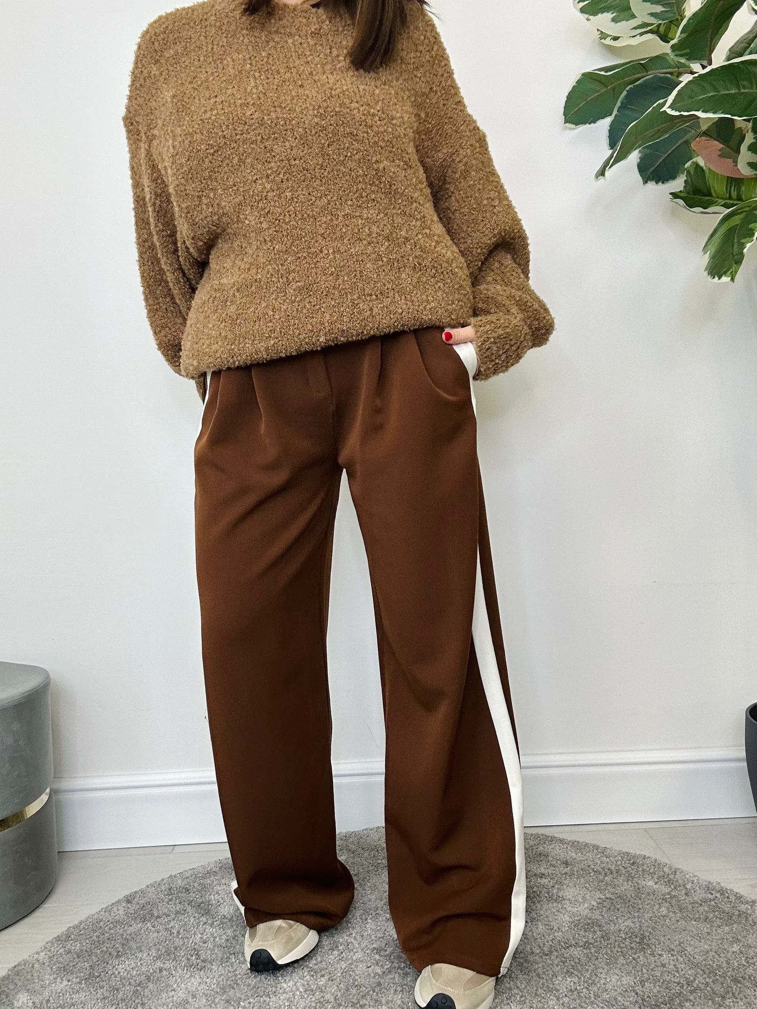 Pantalon John - Marron à rayures blanches