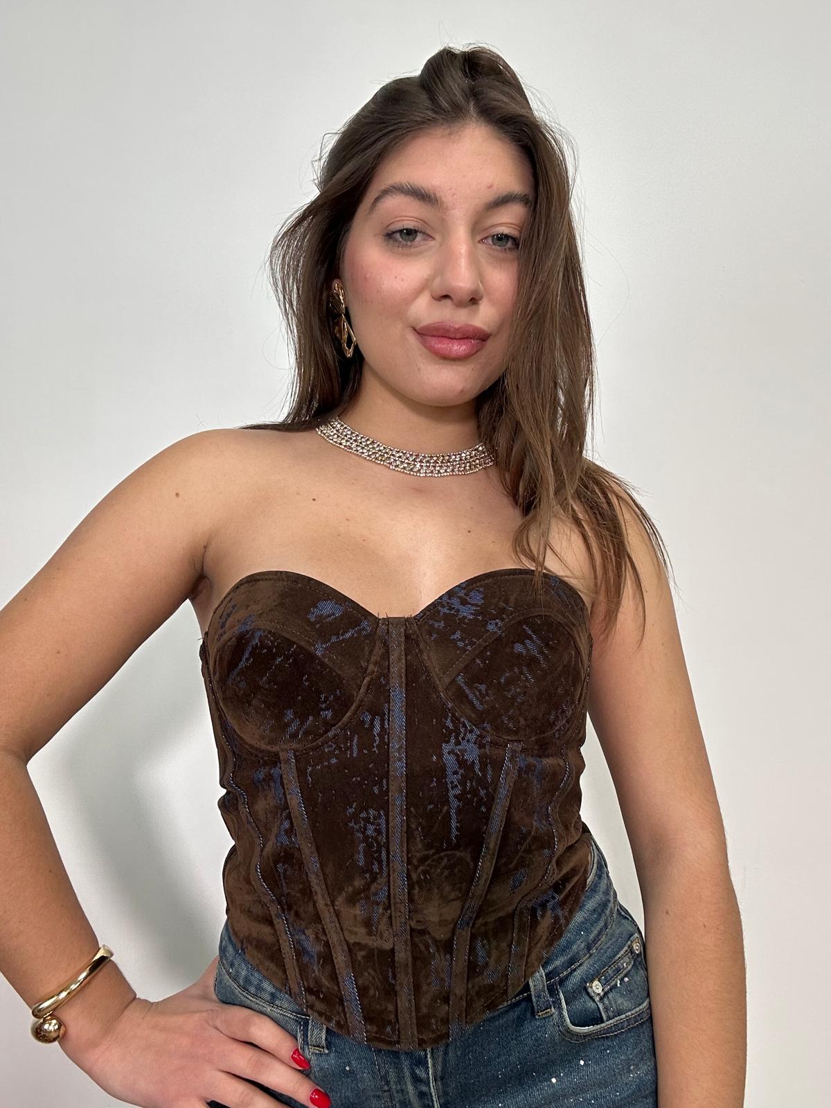 Top a Corpetto in velluto 26101 - Marrone