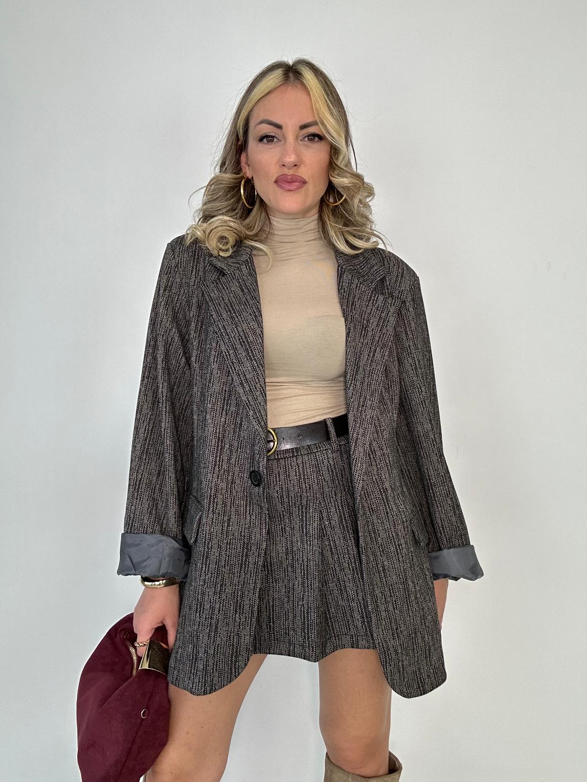 Coordinato Pied de Poule (Blazer + Gonna Pantaloncino) Nero