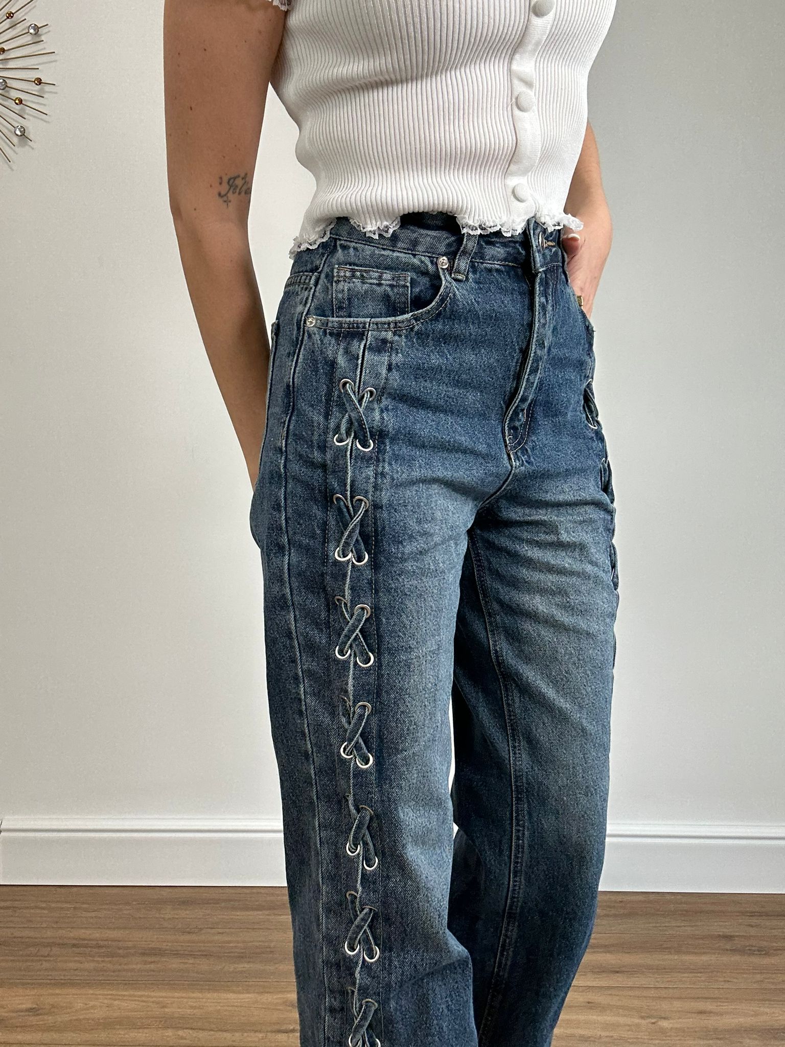 Jeans con lacci F27 - Lavaggio Scuro