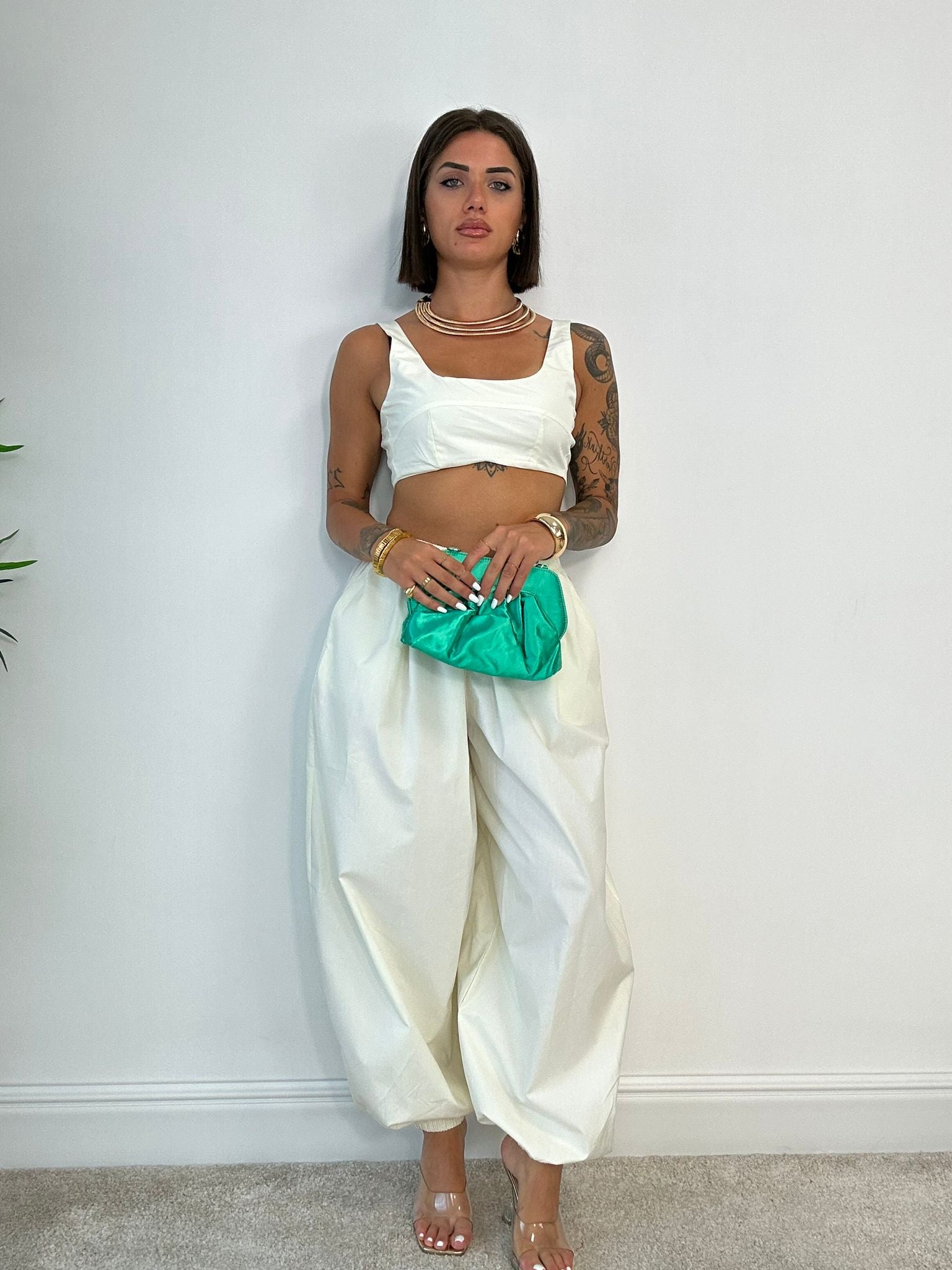 Coordinato Zoe (Top + Pantalone Balloon) Panna