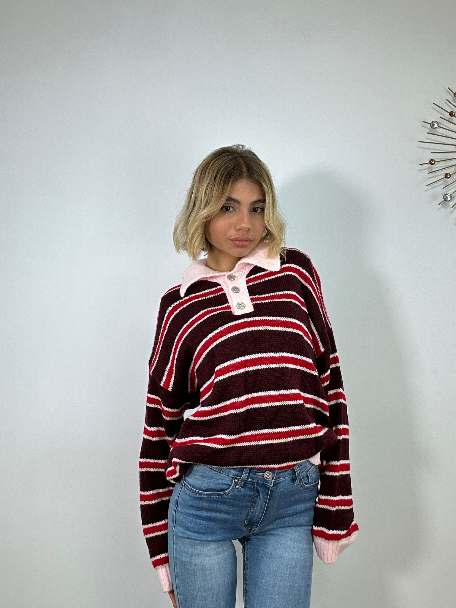 Maglione 33829 - Bordeaux e Rosso