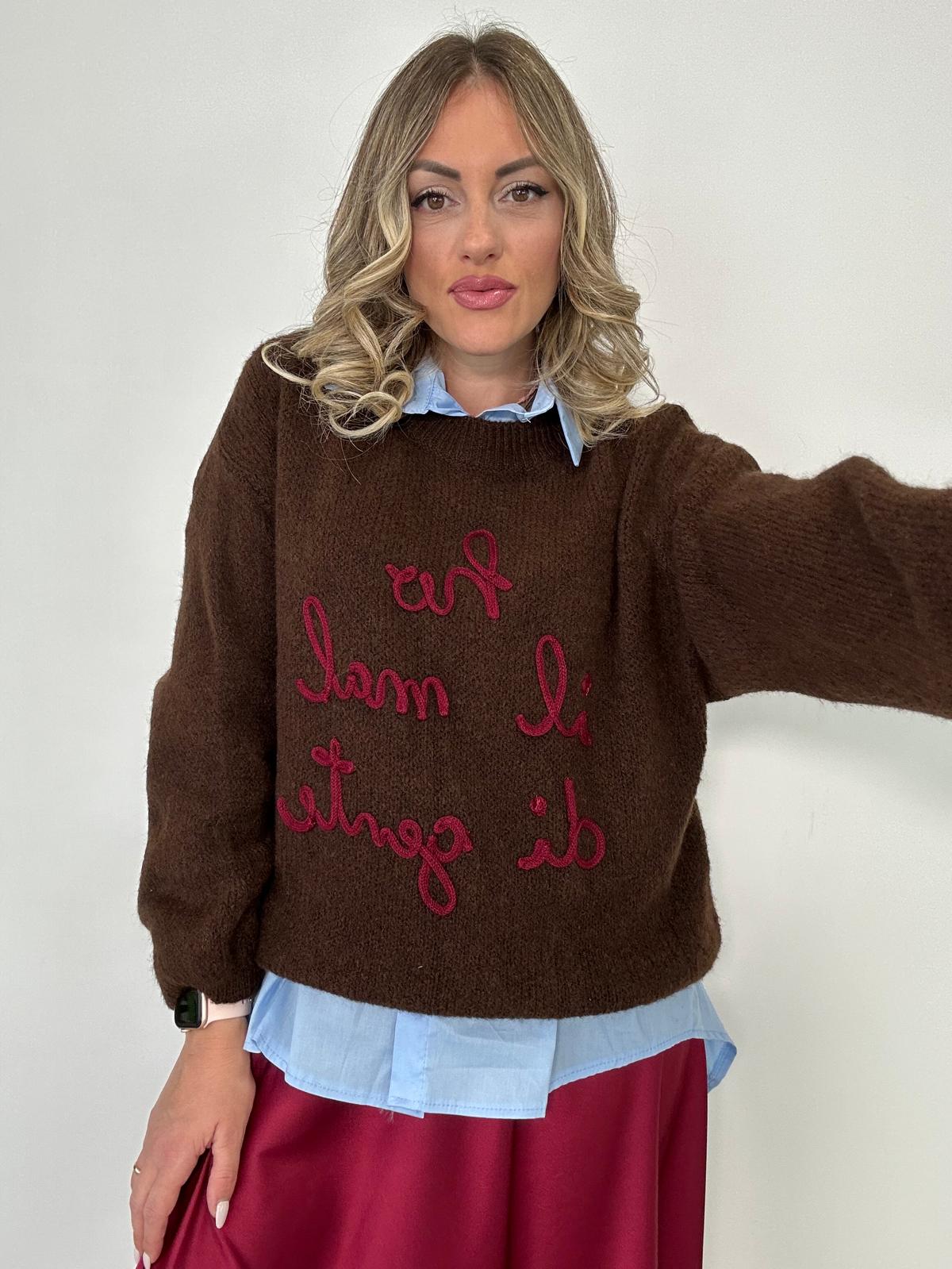 Maglione (ho il mal di gente ) A2903 - Marrone
