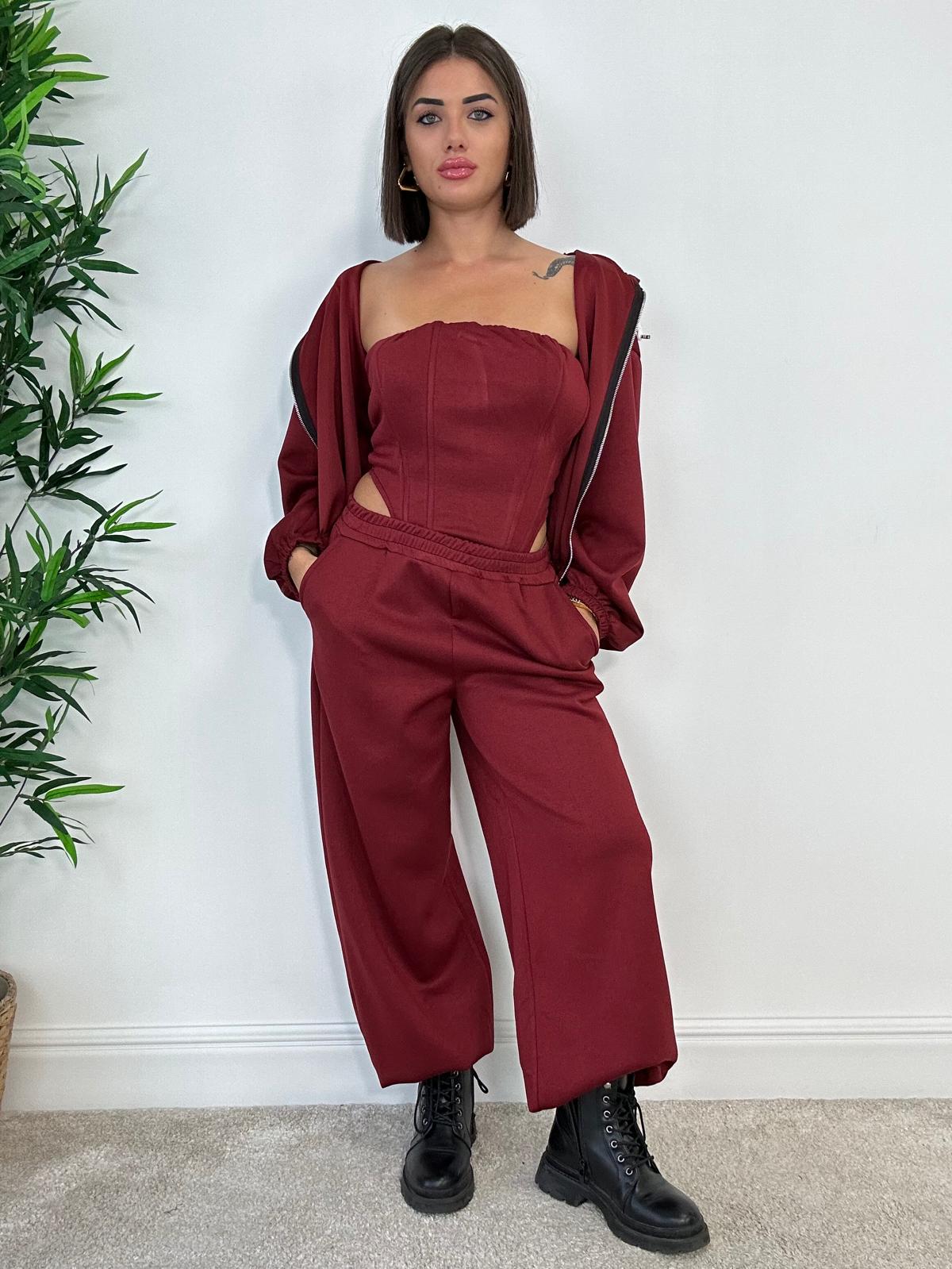 Coordinato Tuta 3 pezzi (Corpetto + Felpa + Pantalone) Rosso Scuro