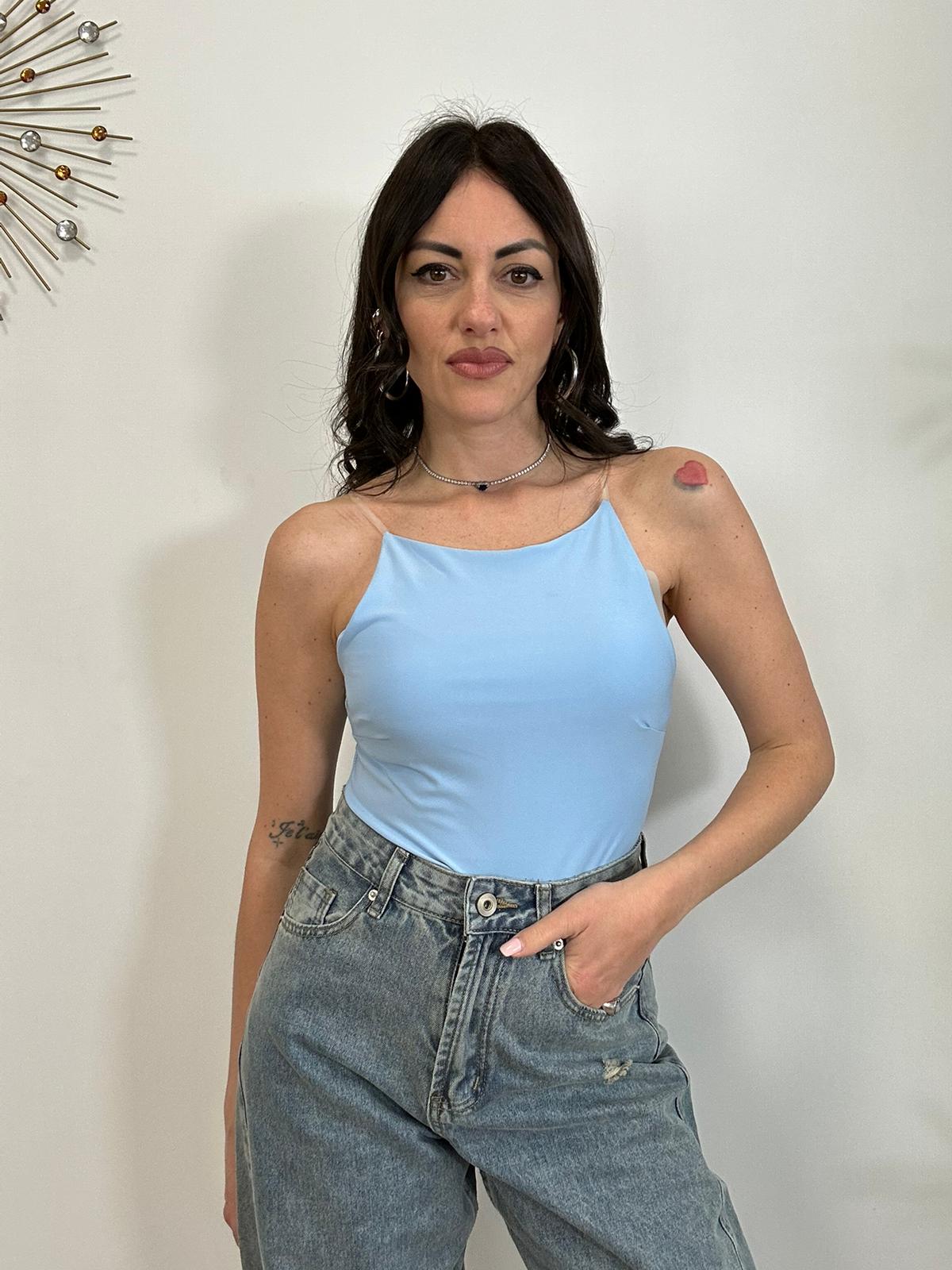 Top con bretelle in silicone 6045 - Celeste