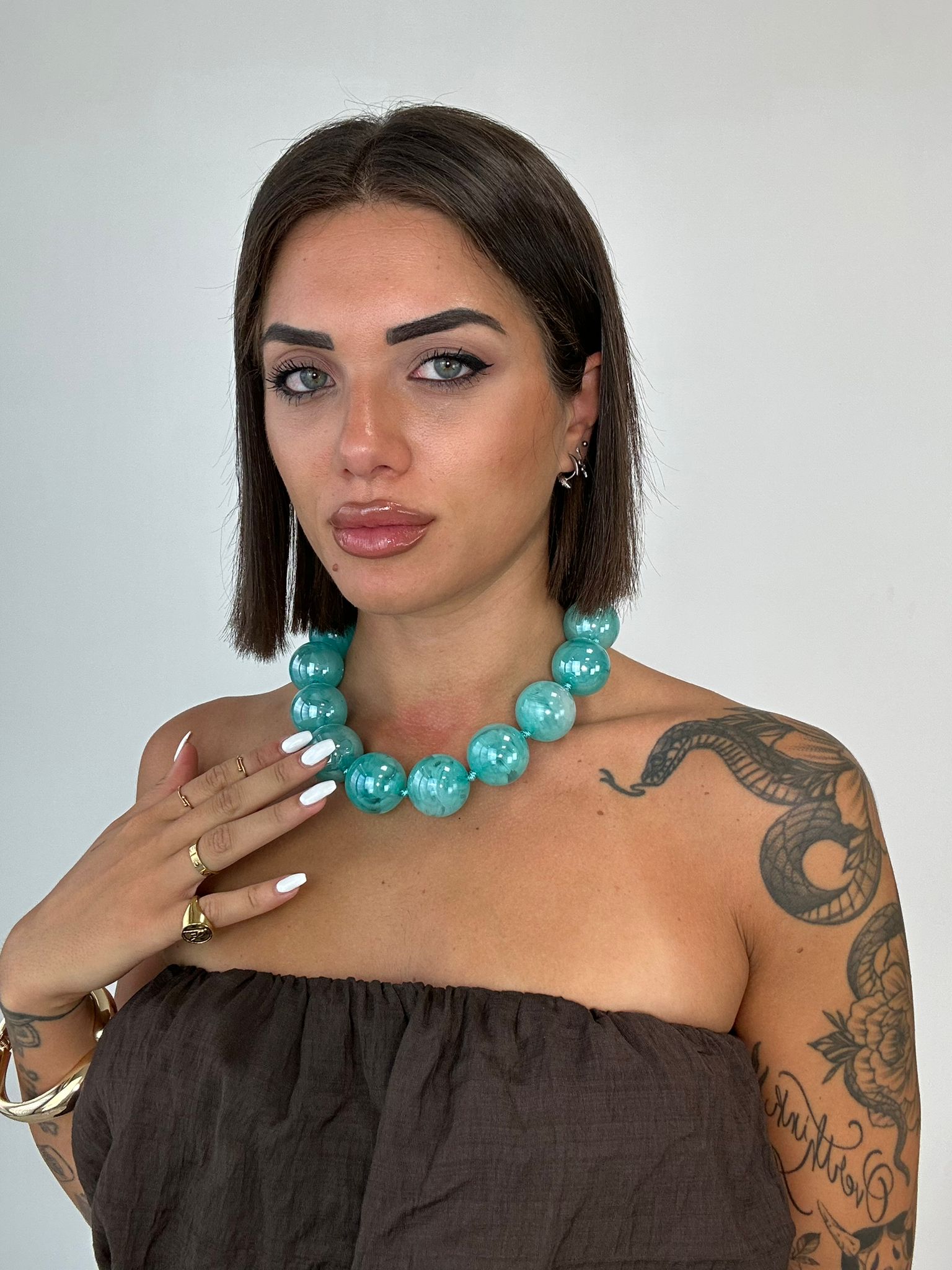 Collana con perle grandi - Verde Acqua