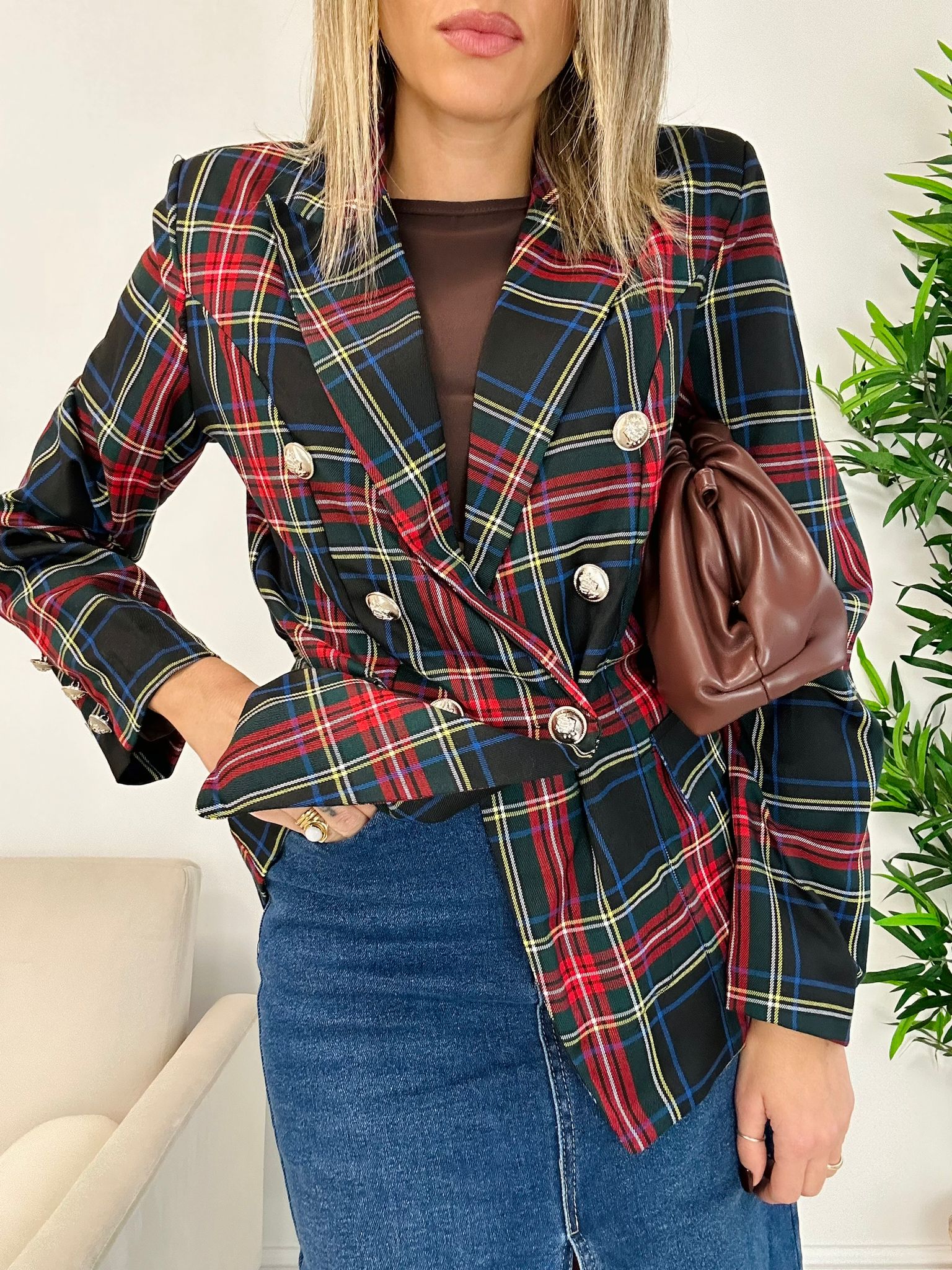 Blazer écossais à deux boutons - Noir
