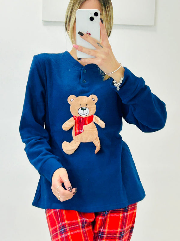 Pigiama Bear in Micro Pile - Blu - FR3915