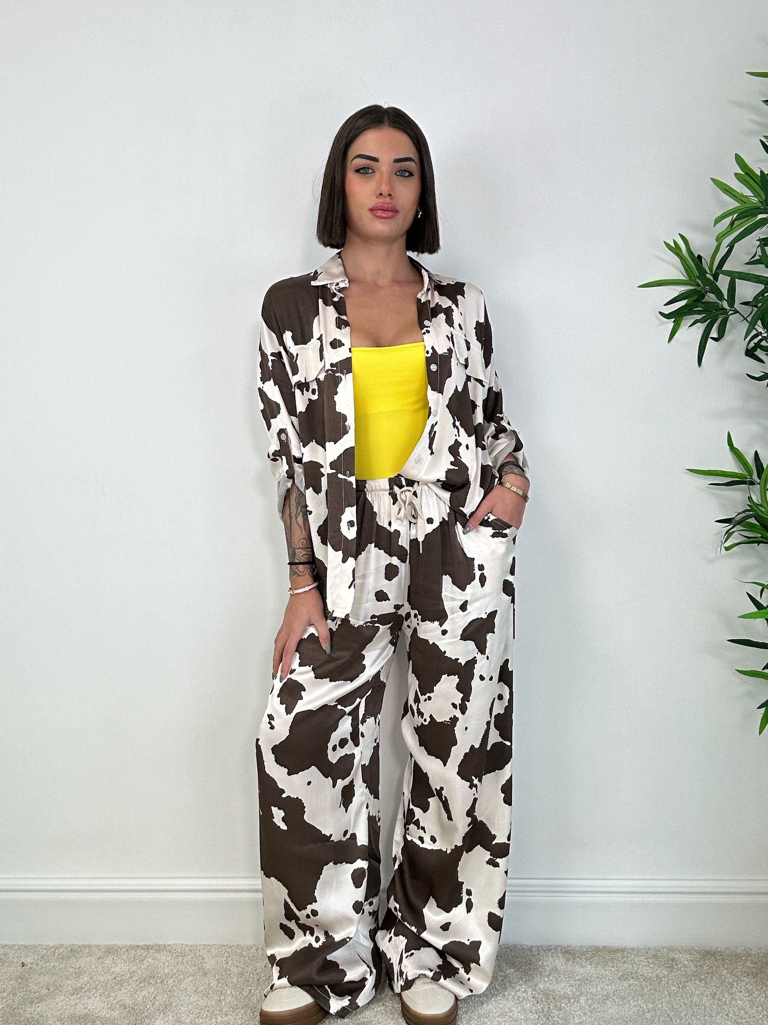 Ensemble coordonné Marian (chemise + pantalon) crème et marron