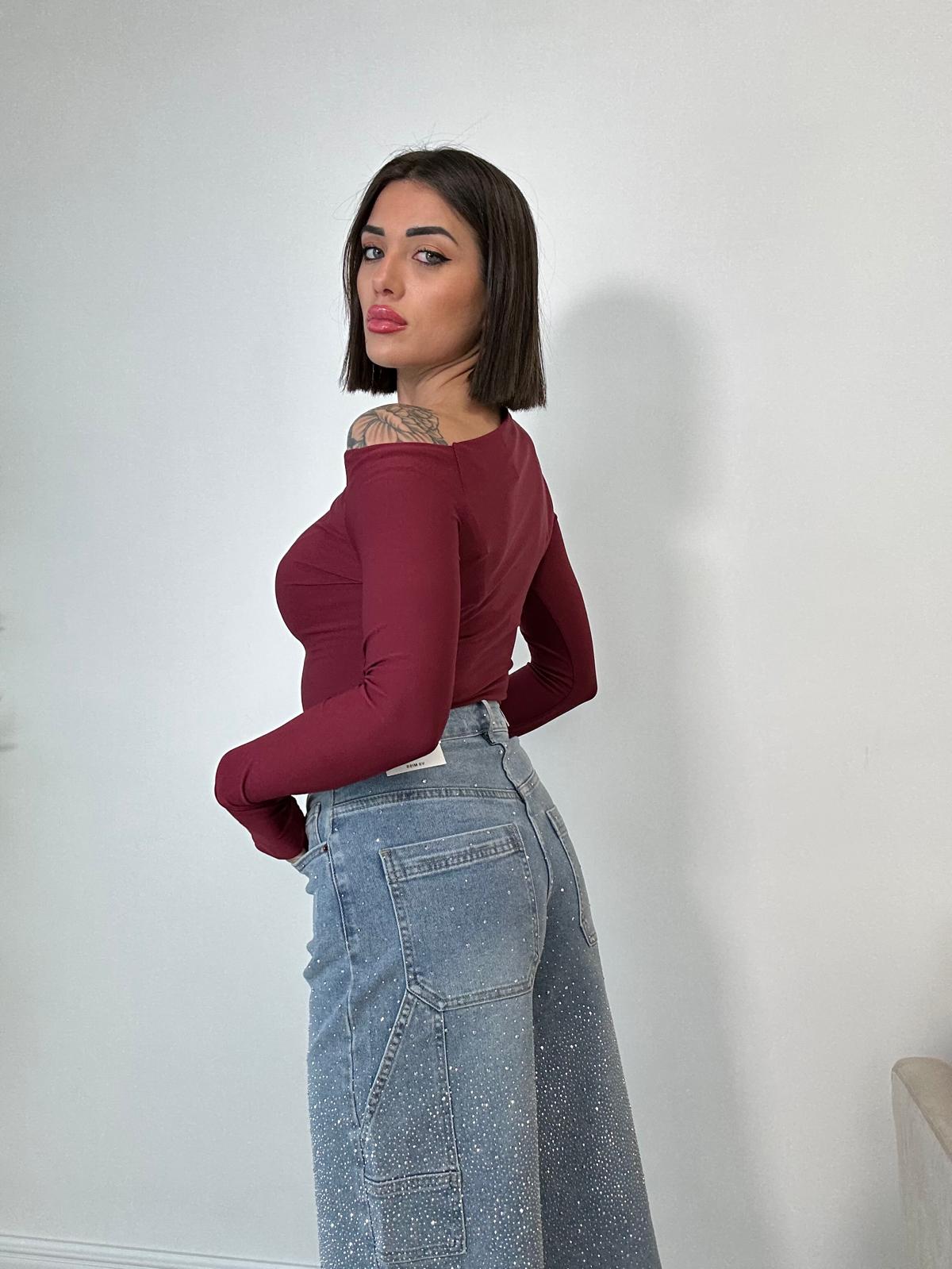 Maglia scollo asimmetrico - Bordeaux