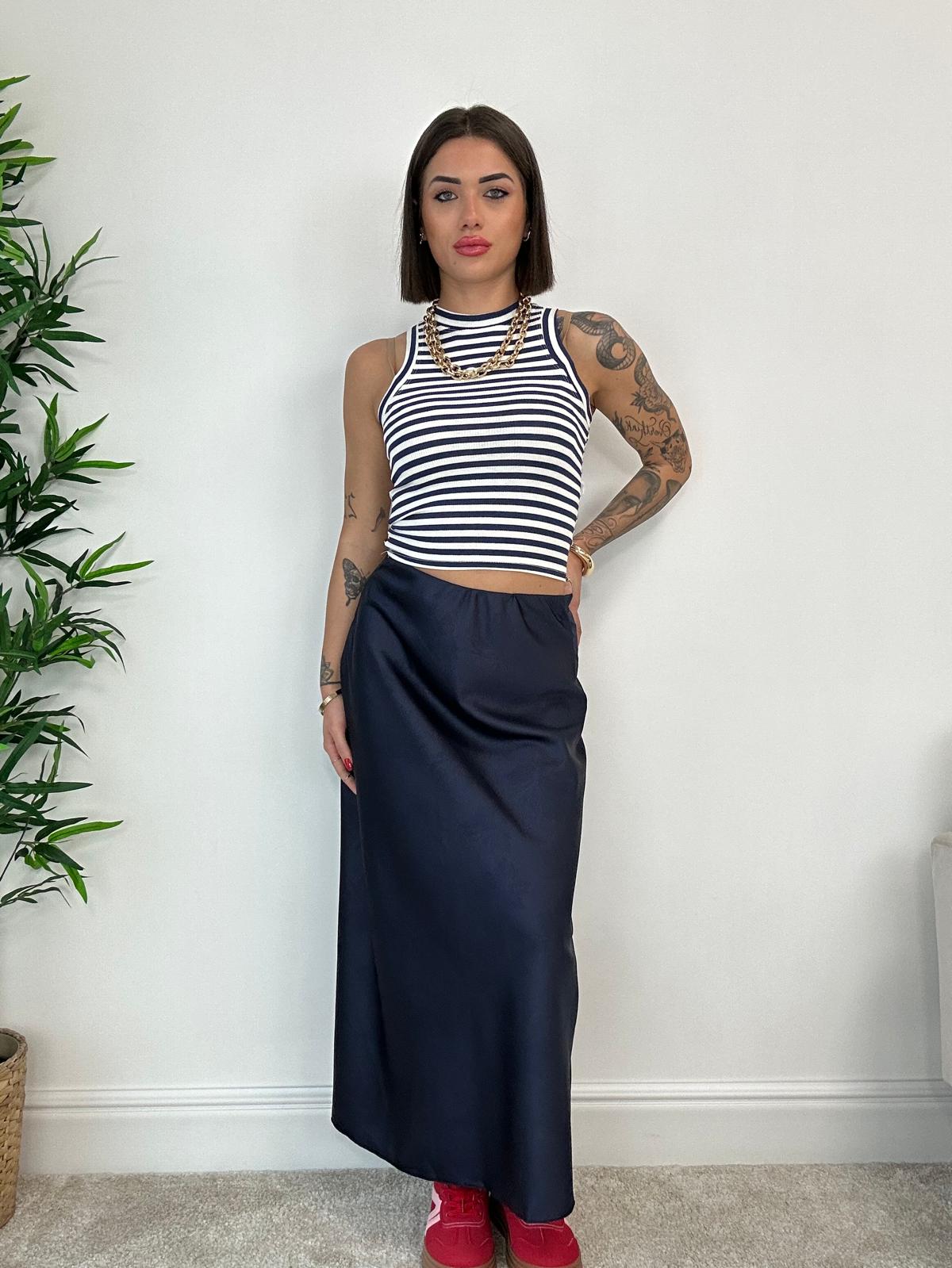 Top Crop a Righe - Blu e Bianco
