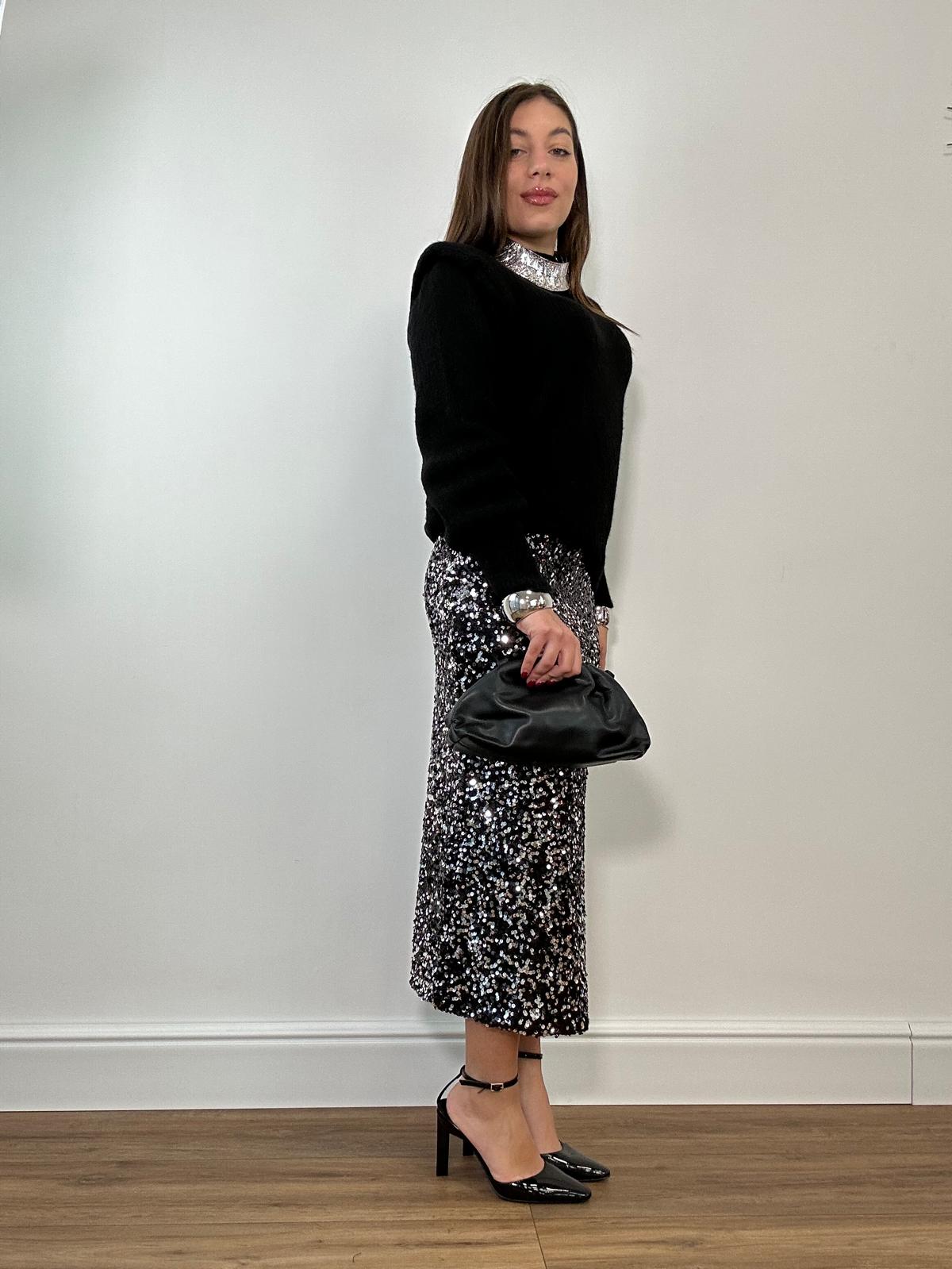 Gonna Longuette con Paillettes 6656 - Nero