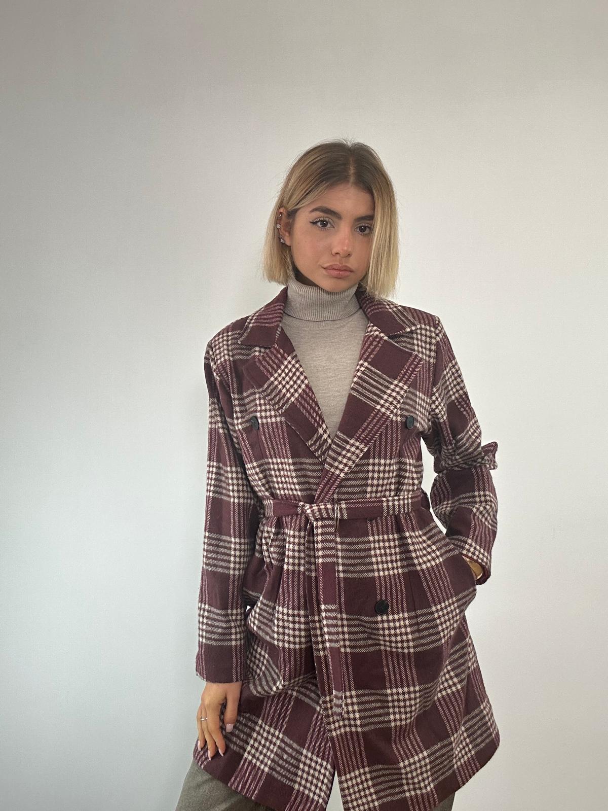 Cappotto a Quadri 0025 - Panna e Bordeaux