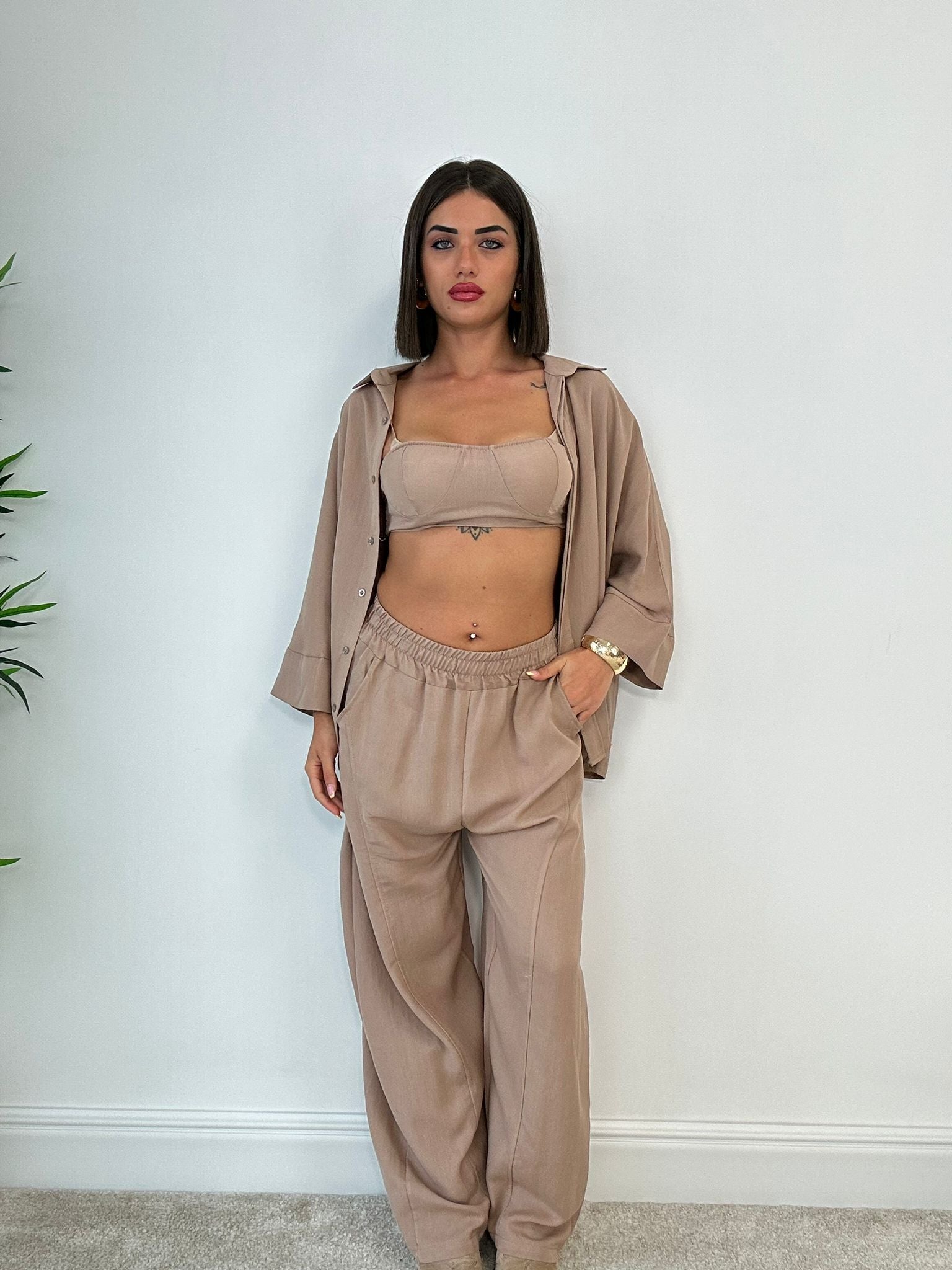 Coordinato Miami (Camicia + Top + Pantalone) Camel