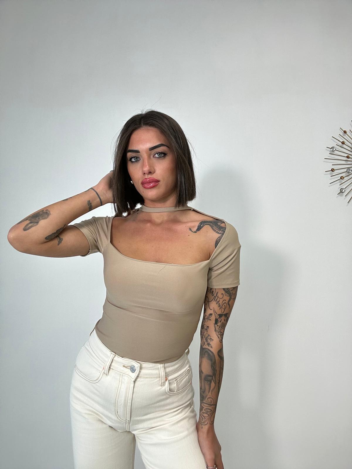Body Scollo quadrato mezza manica - Fango