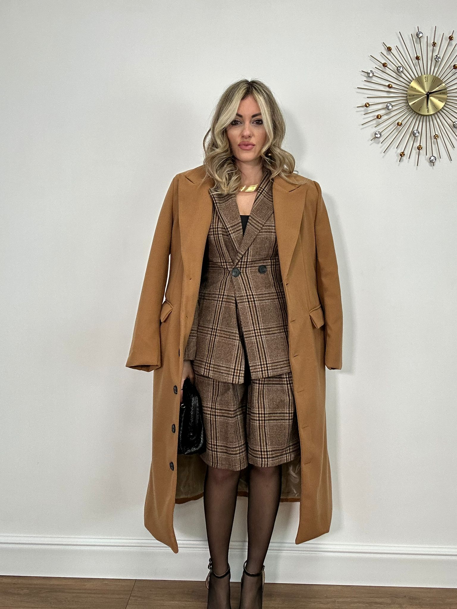 Coordinato 251363 ( Bermuda + Giacca ) Scozzese - Marrone