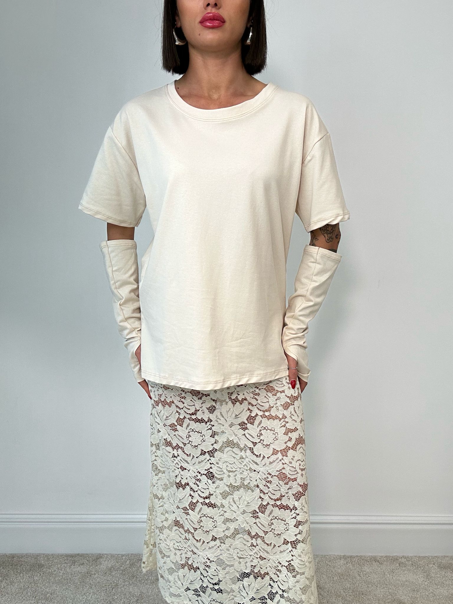 T-Shirt mit Ärmeln - Creme