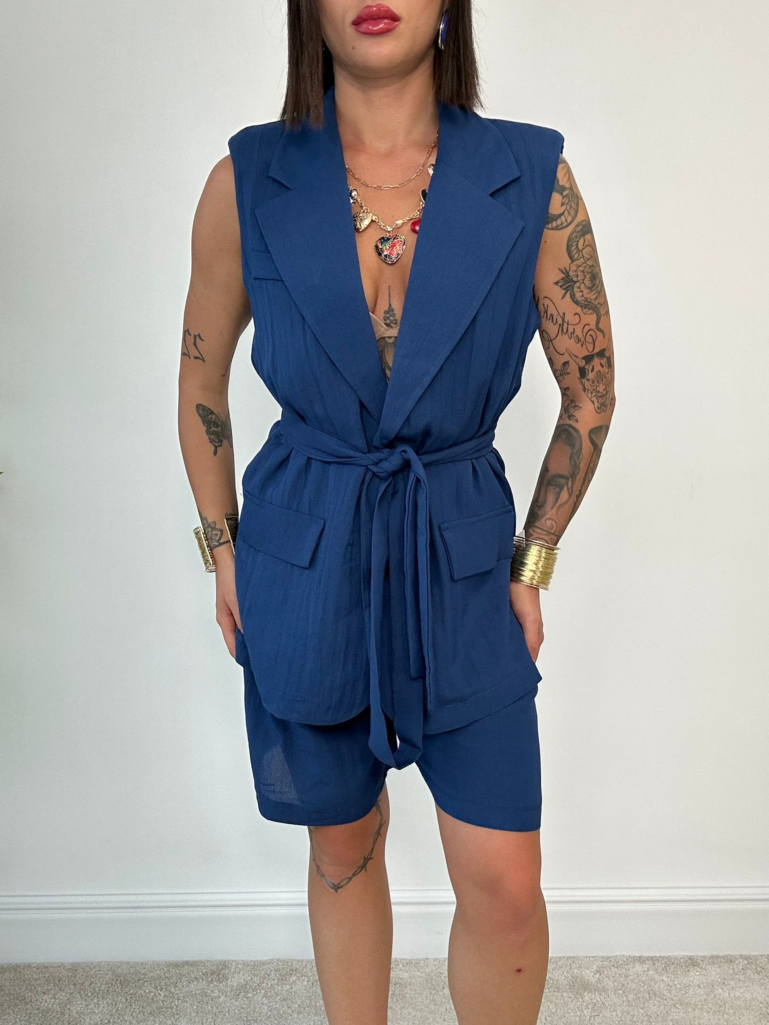 Coordinato Tropea (Blazer Smanicato + Bermuda) Blu
