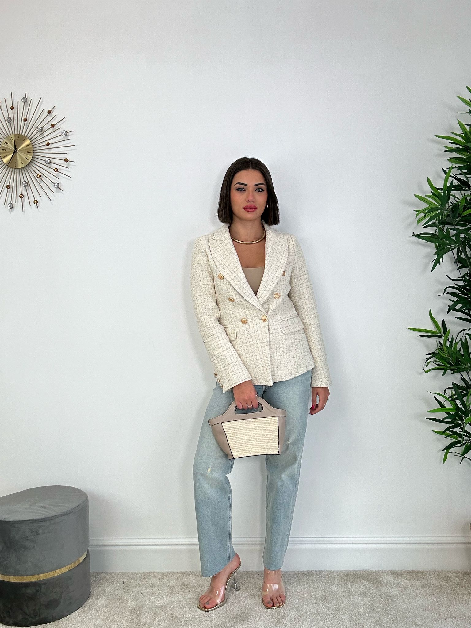 Giacca Doppio Petto in Tweed - Beige