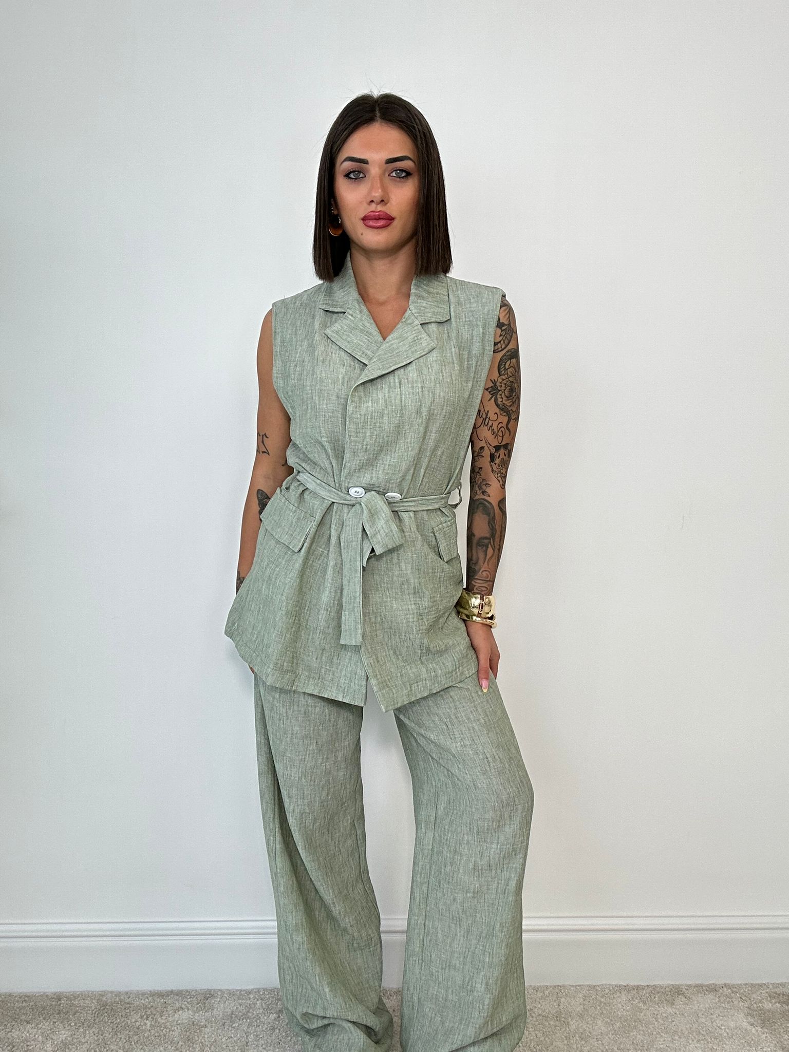 Coordinato Kyoto (Blazer Smanicato + Pantalone) Verde