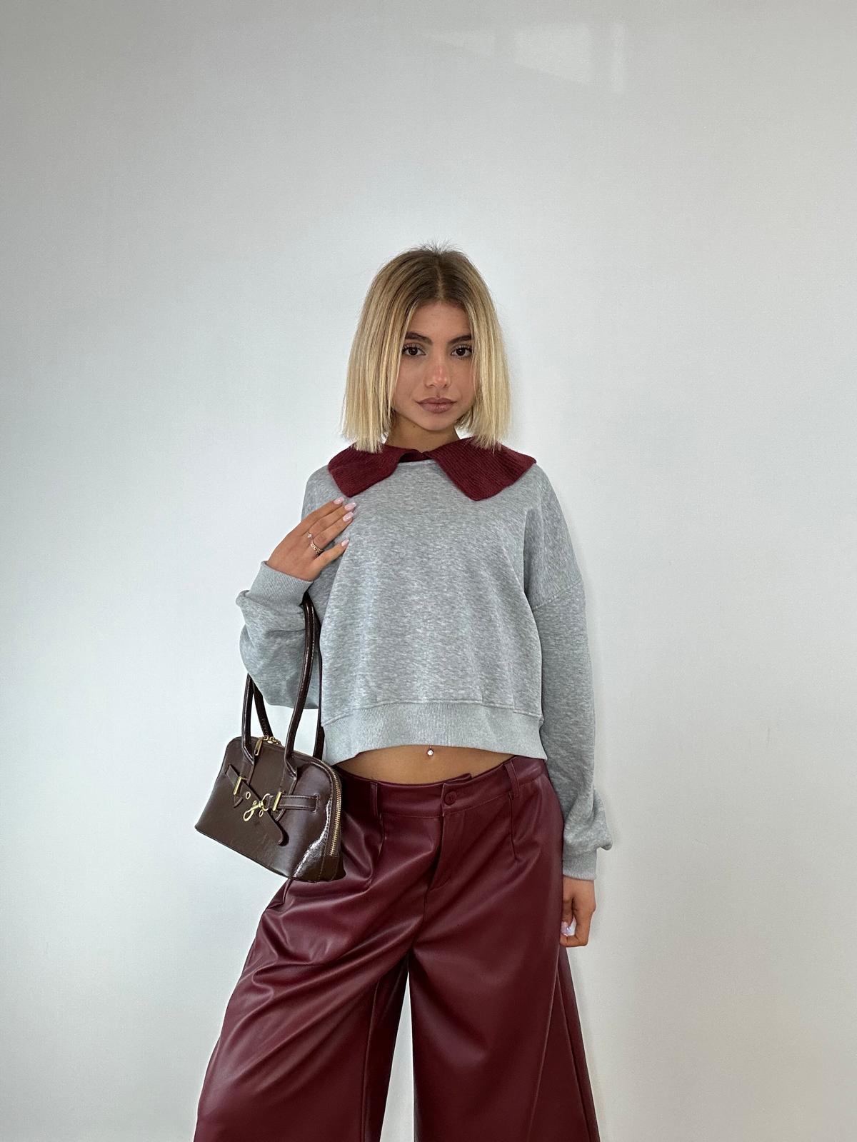 Felpa W29743 - Grigio e Bordeaux