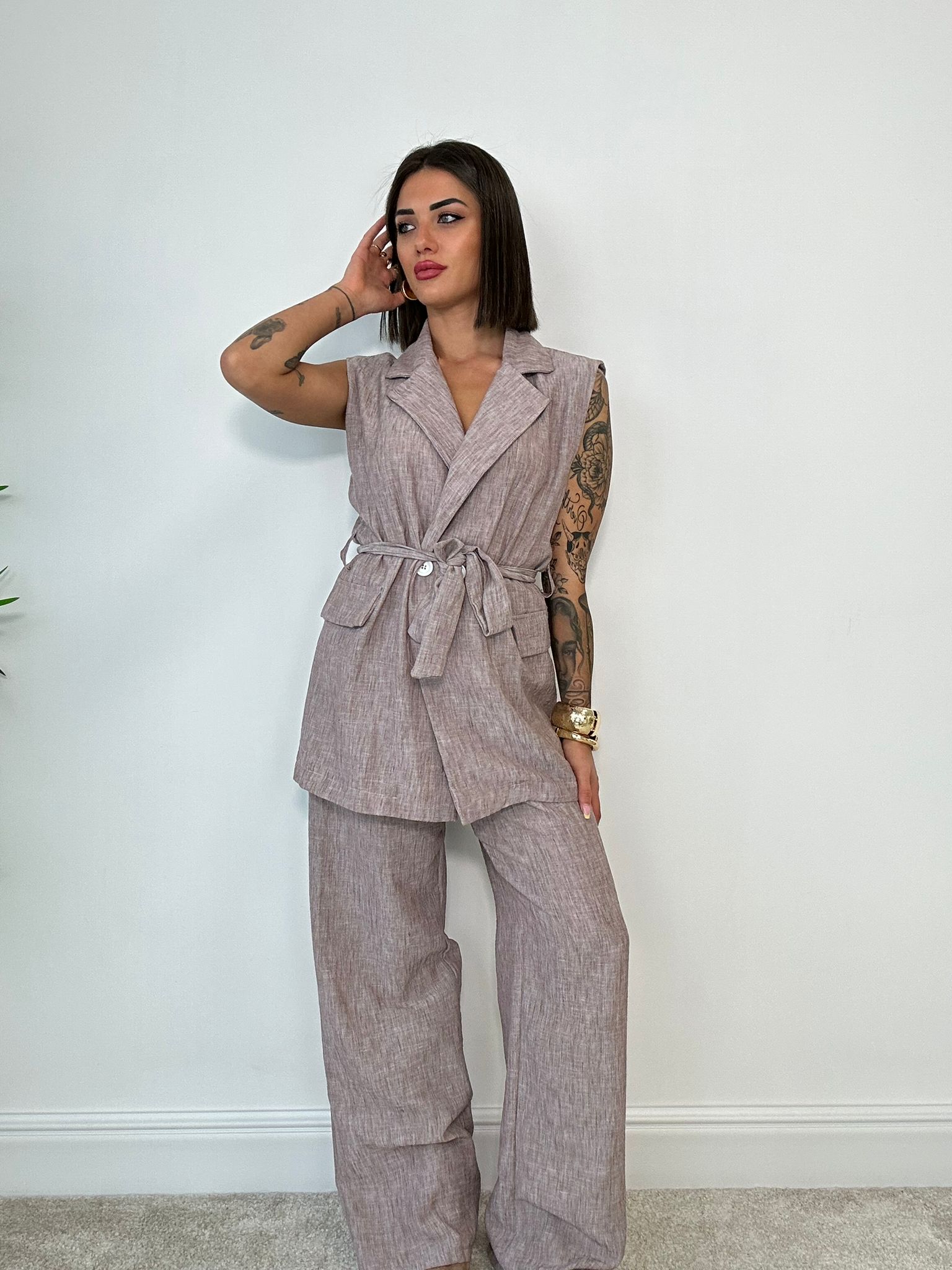 Coordinato Kyoto (Blazer Smanicato + Pantalone) Tortora