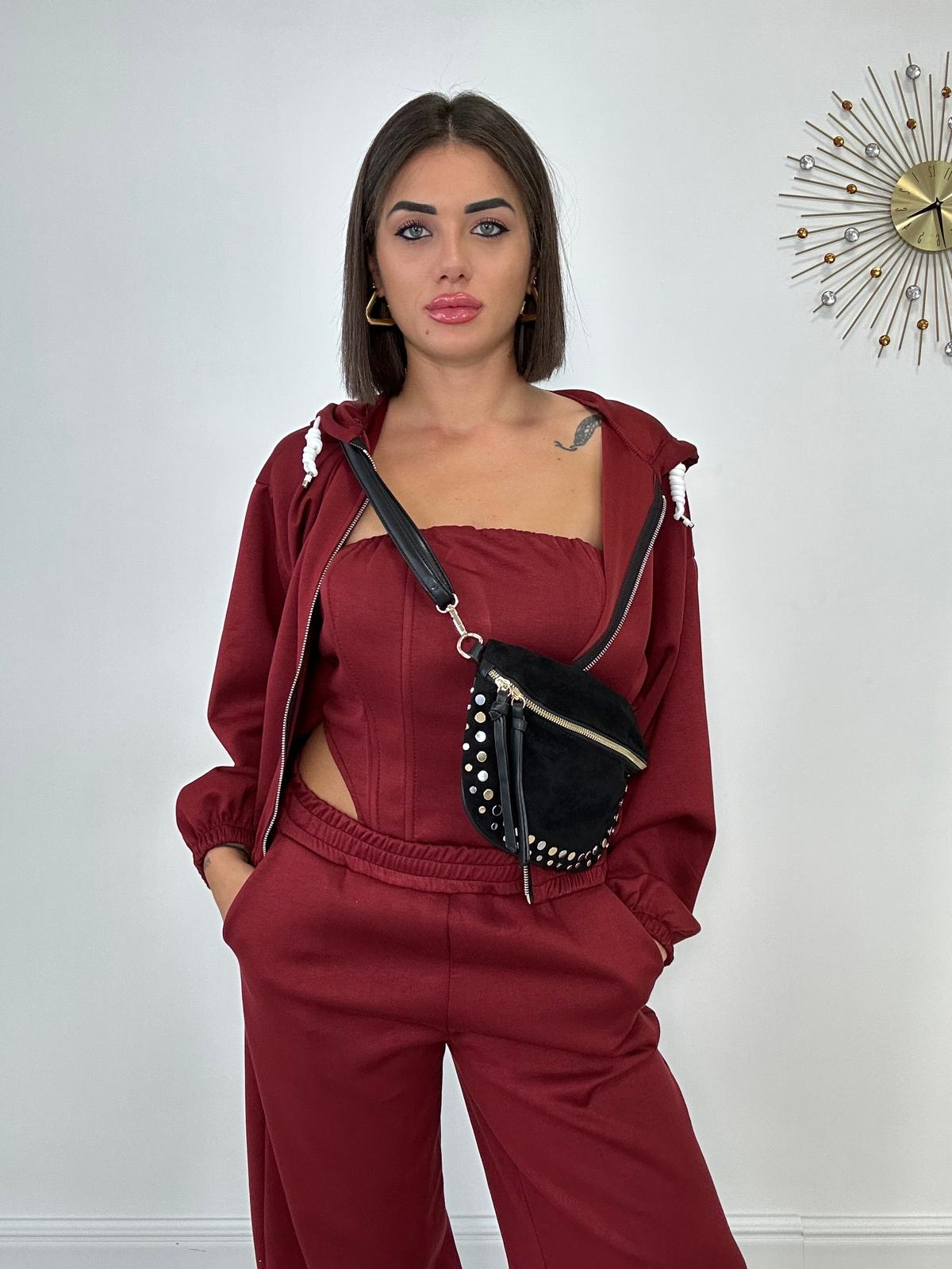 Coordinato Tuta 3 pezzi (Corpetto + Felpa + Pantalone) Rosso Scuro
