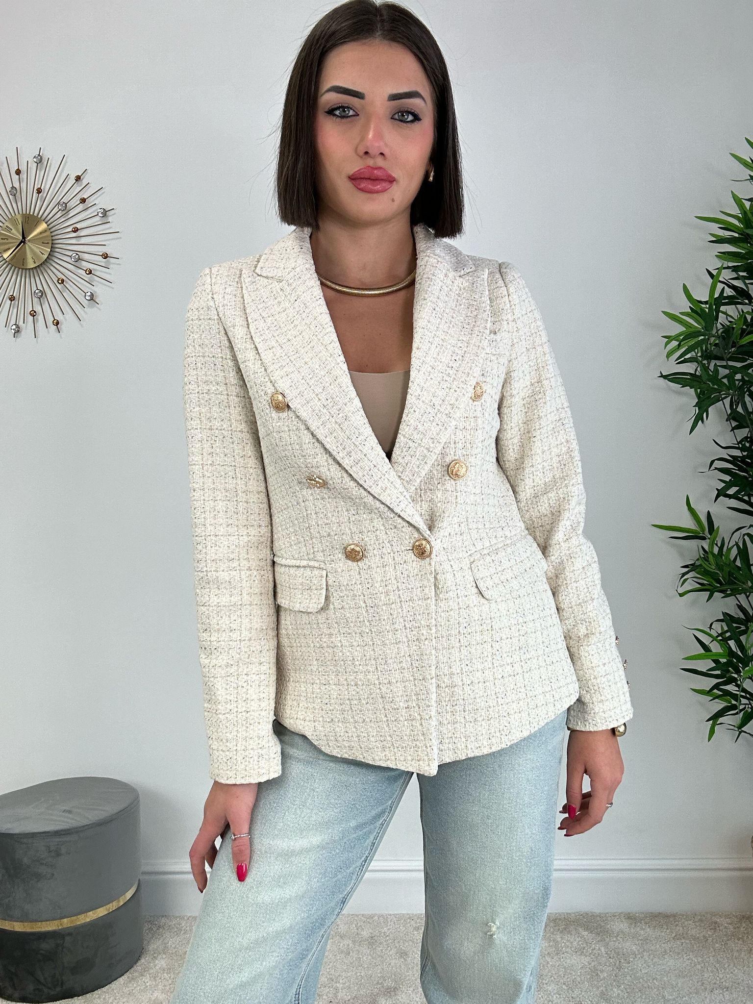 Giacca Doppio Petto in Tweed - Beige