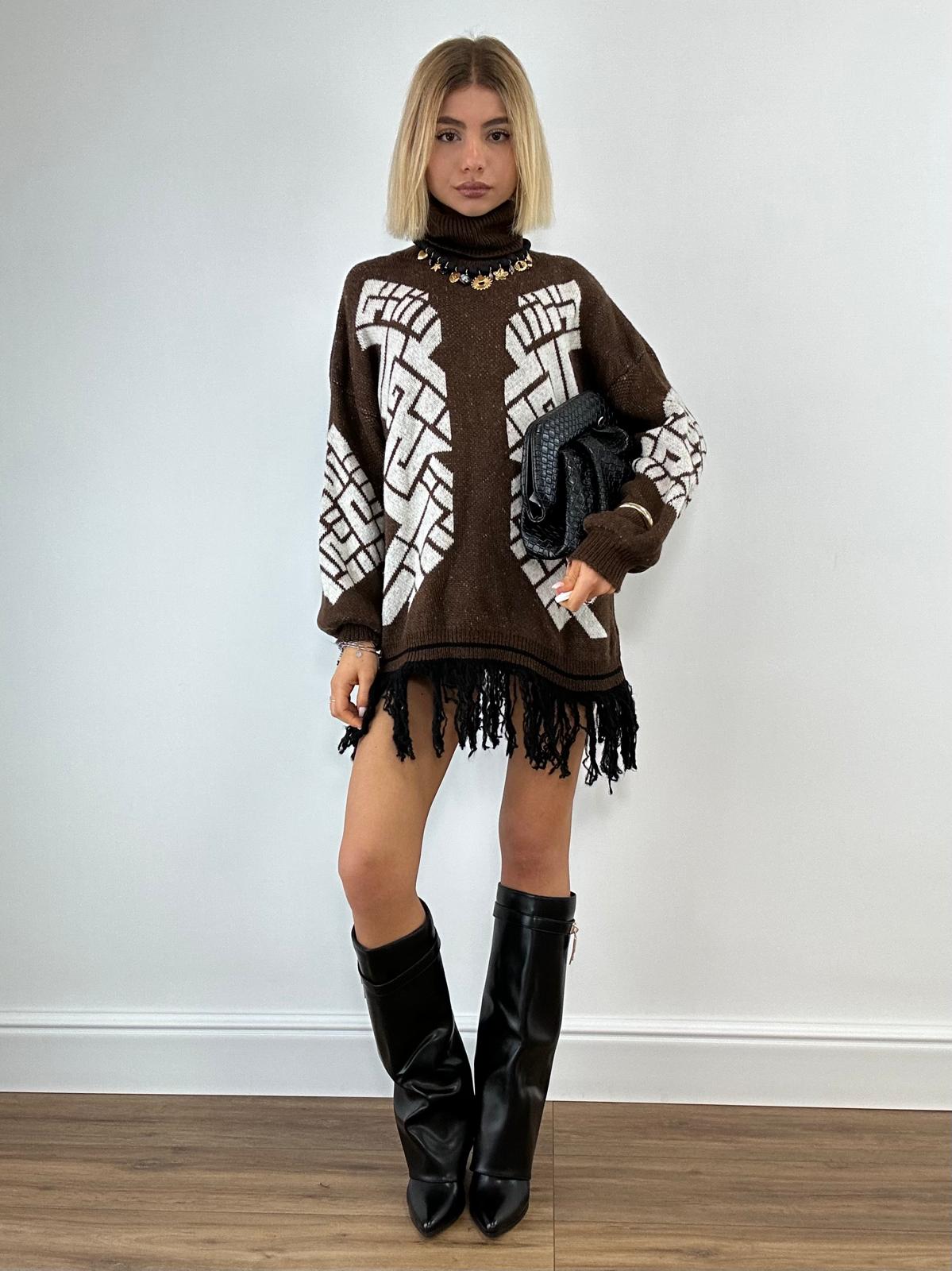 Abito con frange 25870 - Marrone