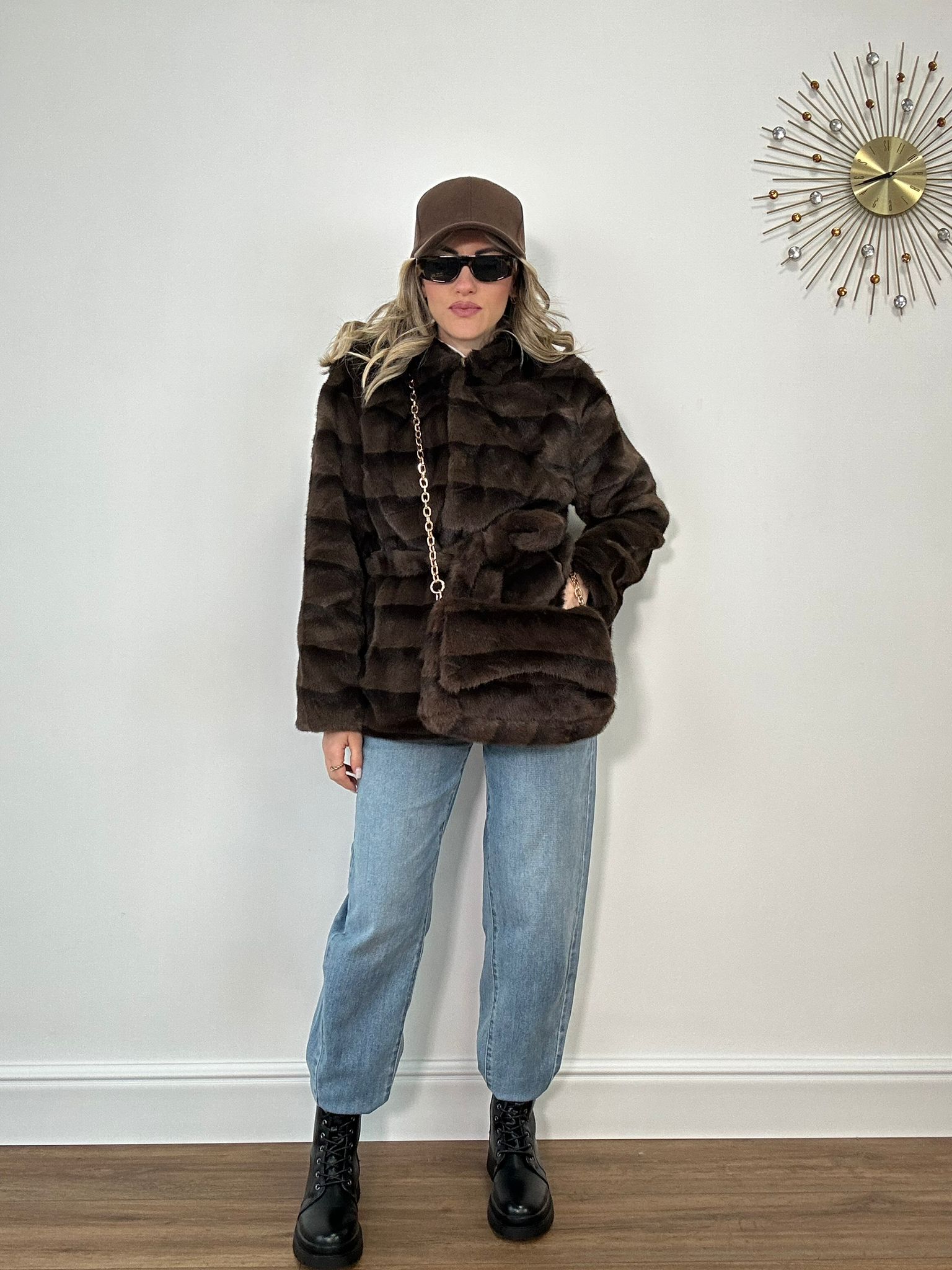 Cappotto in ecopelliccia PJ8215 - Marrone