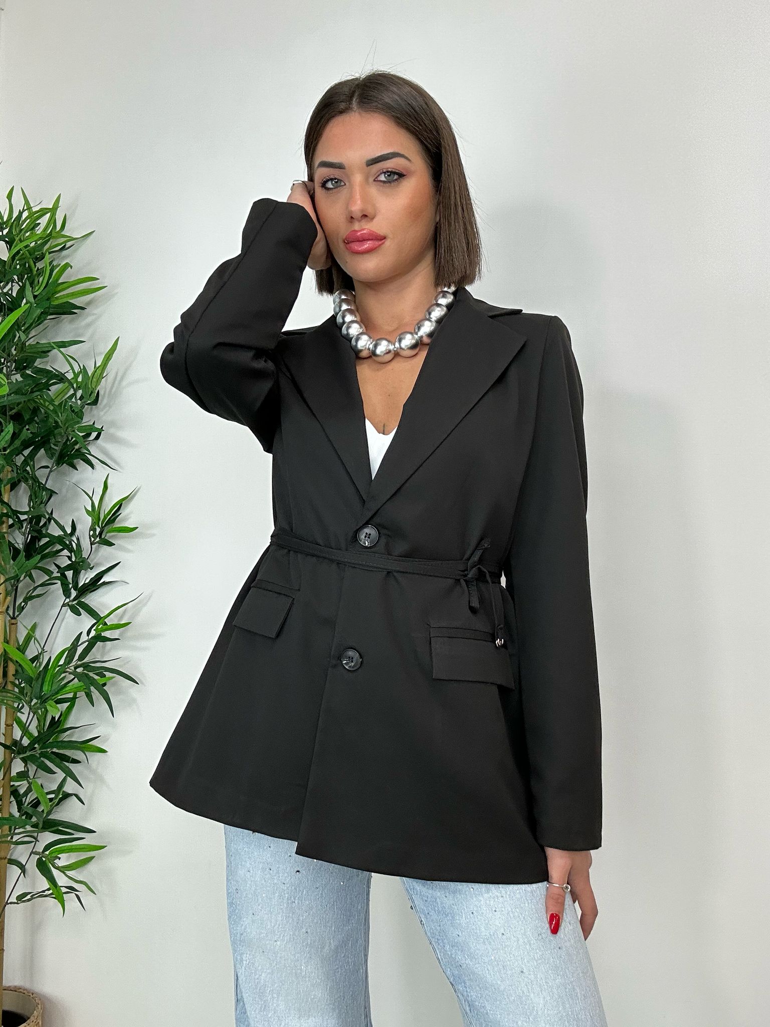 Blazer mit Krawatte - Schwarz