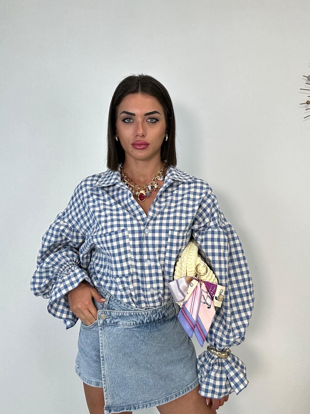 Camicia a quadri - Celeste