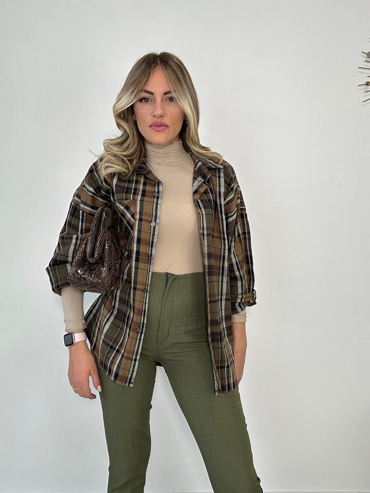 Camicia quadri 24587 - Verde e Marrone