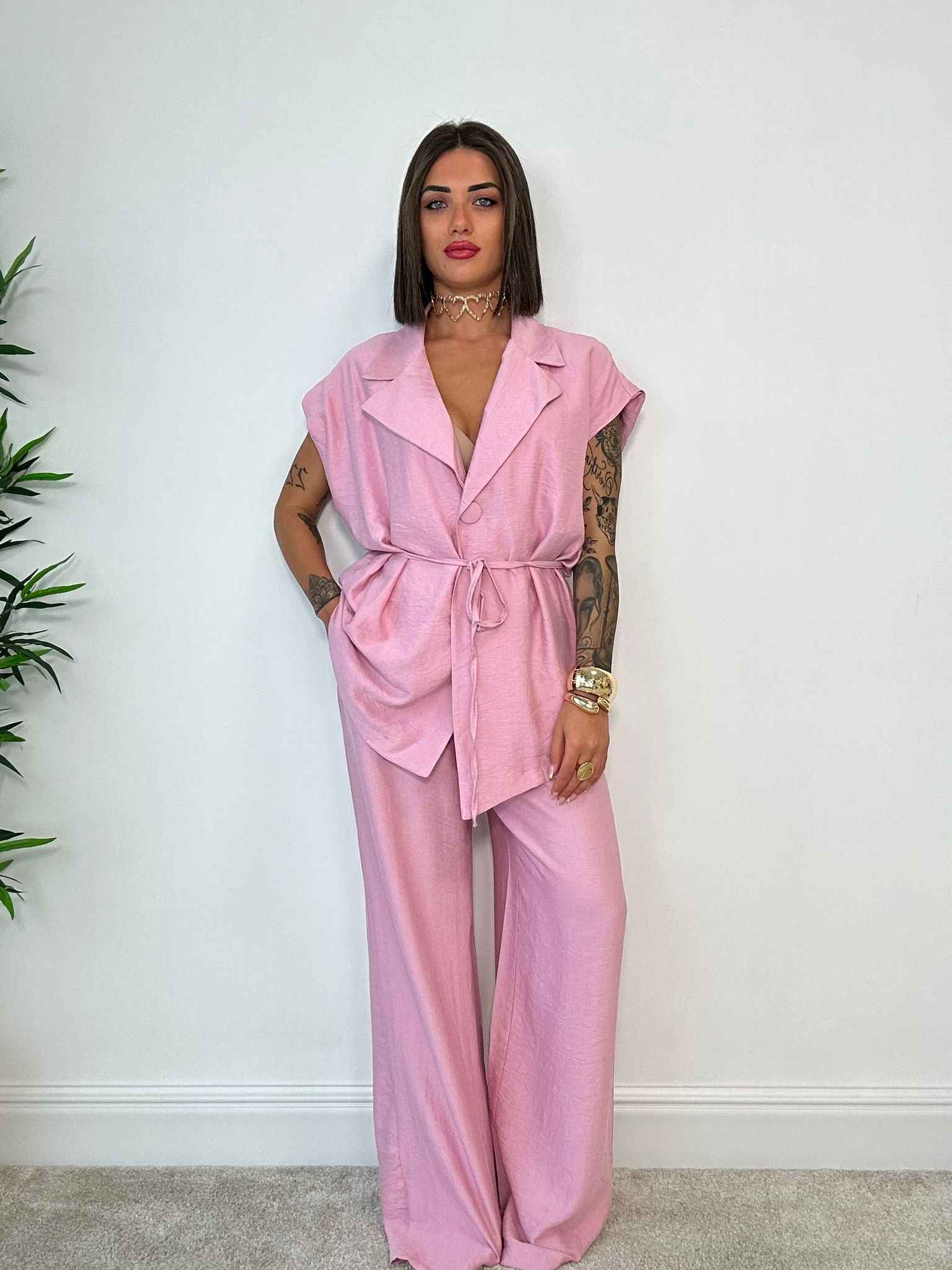 Coordinato Bahamas (Giacca Smanicata + Pantalone) Rosa