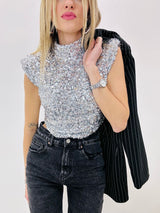 Maglia con paillettes Milly - Argento - FR4218