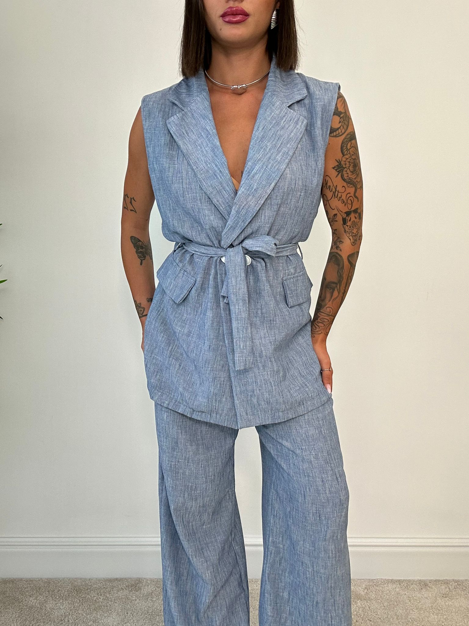 Coordinato Kyoto (Blazer Smanicato + Pantalone) Celeste